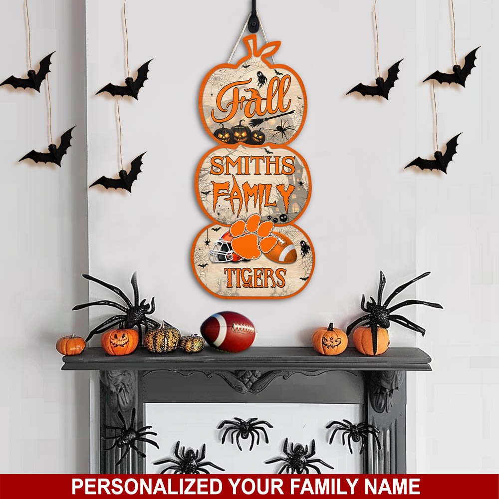 Clemson Tigers Shape Wooden Sign Personalized Your Family Name, Football Sign For Fans, Football Lovers Gifts ETHY-60041