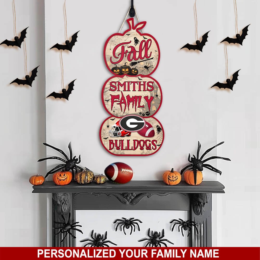 Georgia Bulldogs Shape Wooden Sign Personalized Your Family Name, Football Sign For Fans, Football Lovers Gifts ETHY-60041