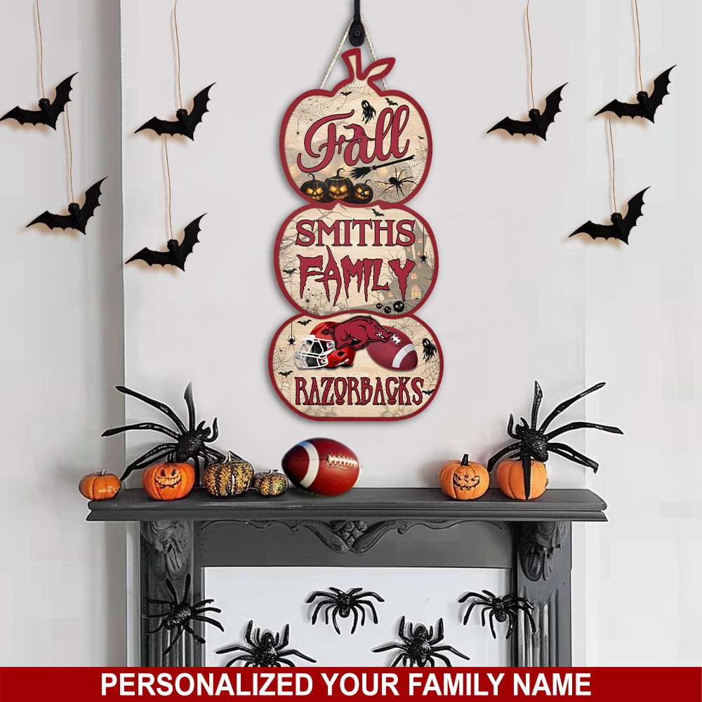 Arkansas Razorbacks Shape Wooden Sign Personalized Your Family Name, Football Sign For Fans, Football Lovers Gifts ETHY-60041