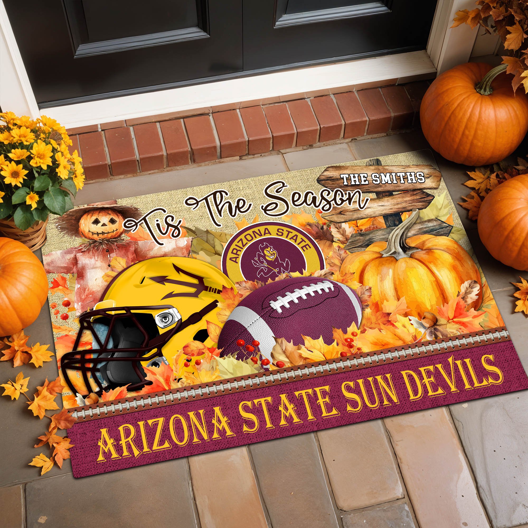 Arizona State Sun Devils Doormat Personalized Your Name, Sport Team And Pumpkin Doormat, Sport Home Decorations ETHY-60255