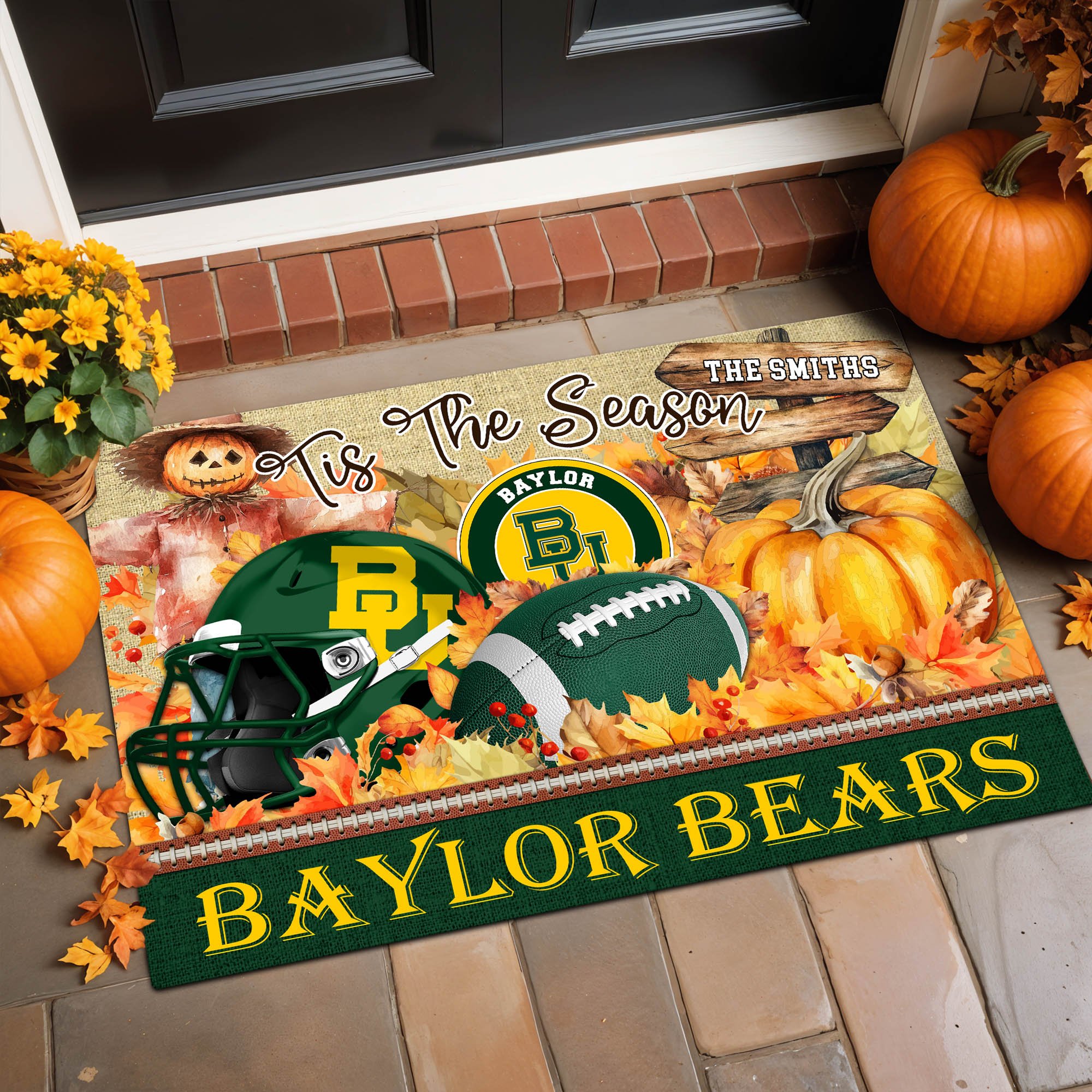 Baylor Bears Doormat Personalized Your Name, Sport Team And Pumpkin Doormat, Sport Home Decorations ETHY-60255