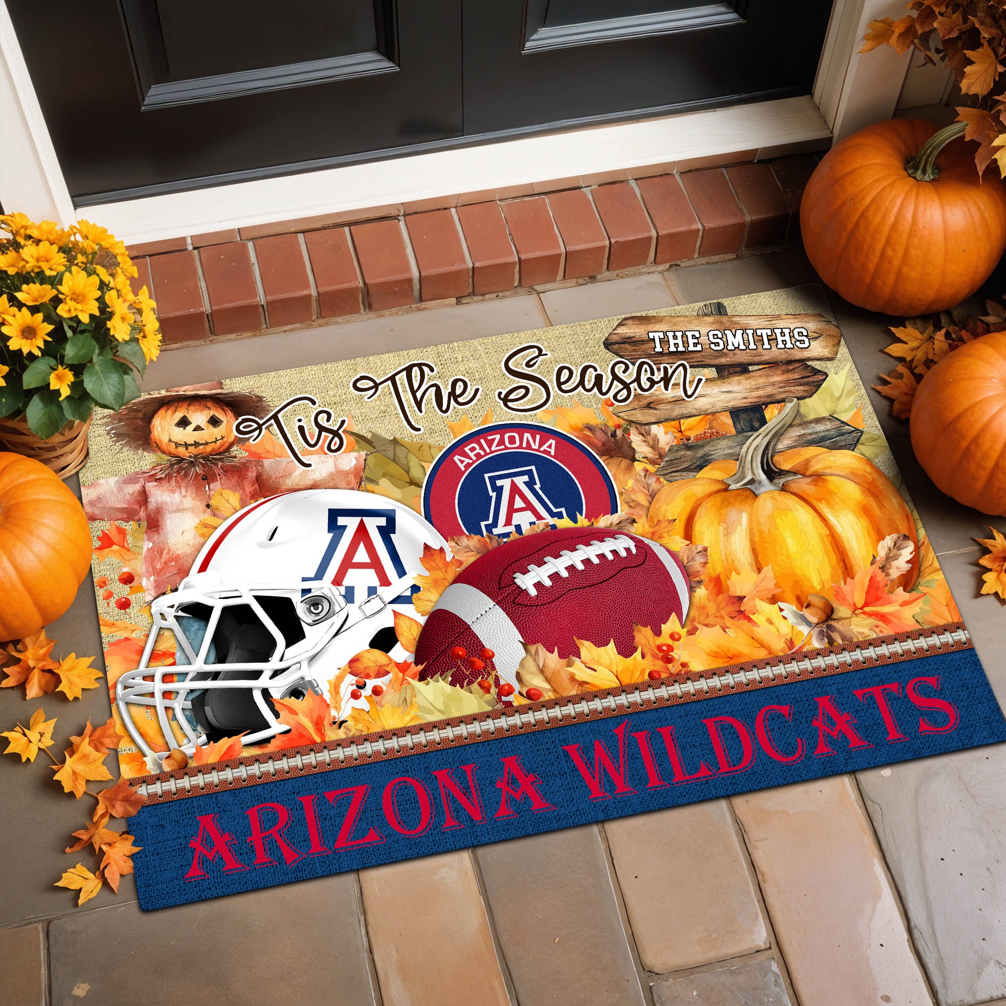 Arizona Wildcats Doormat Personalized Your Name, Sport Team And Pumpkin Doormat, Sport Home Decorations ETHY-60255