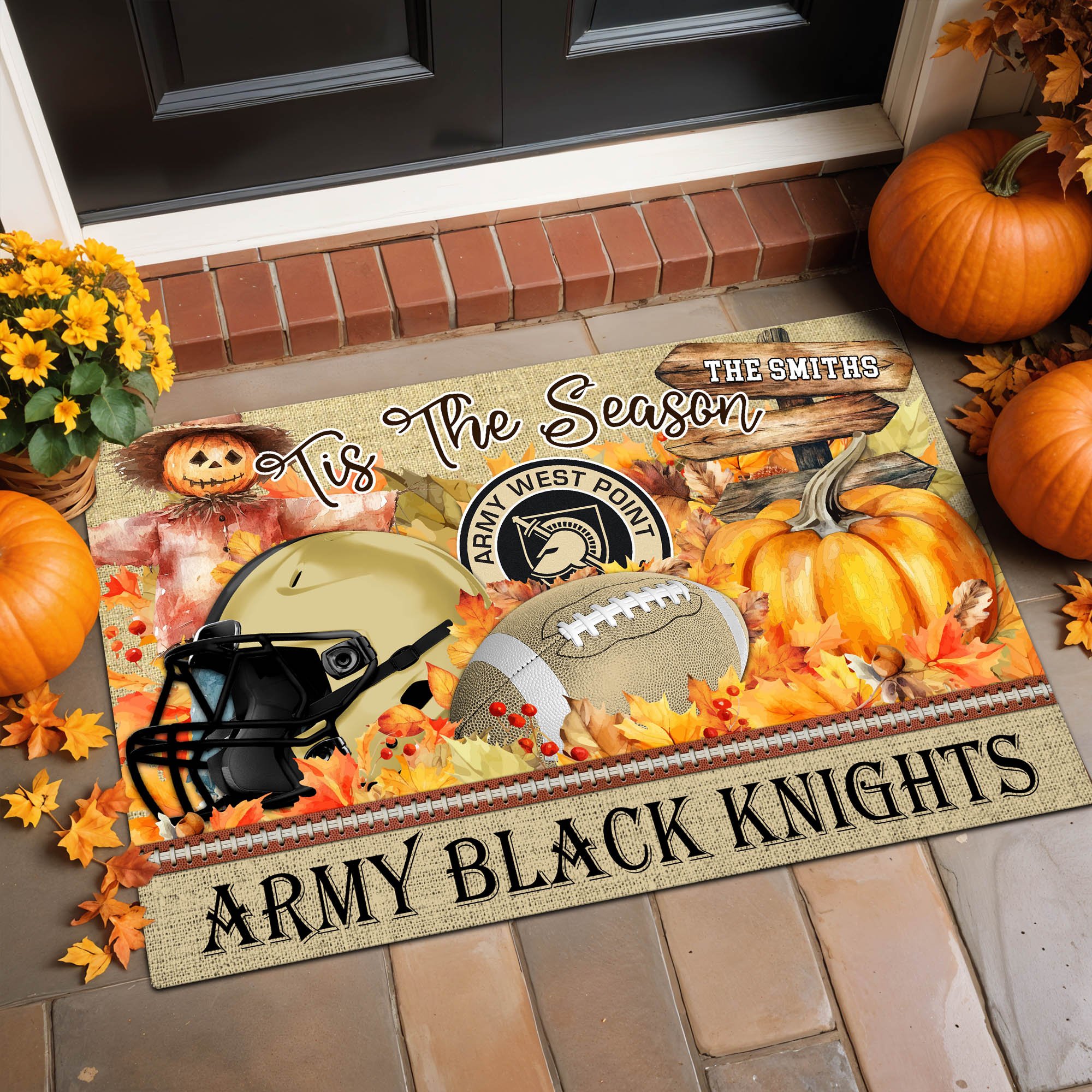 Army Black Knights Doormat Personalized Your Name, Sport Team And Pumpkin Doormat, Sport Home Decorations ETHY-60255