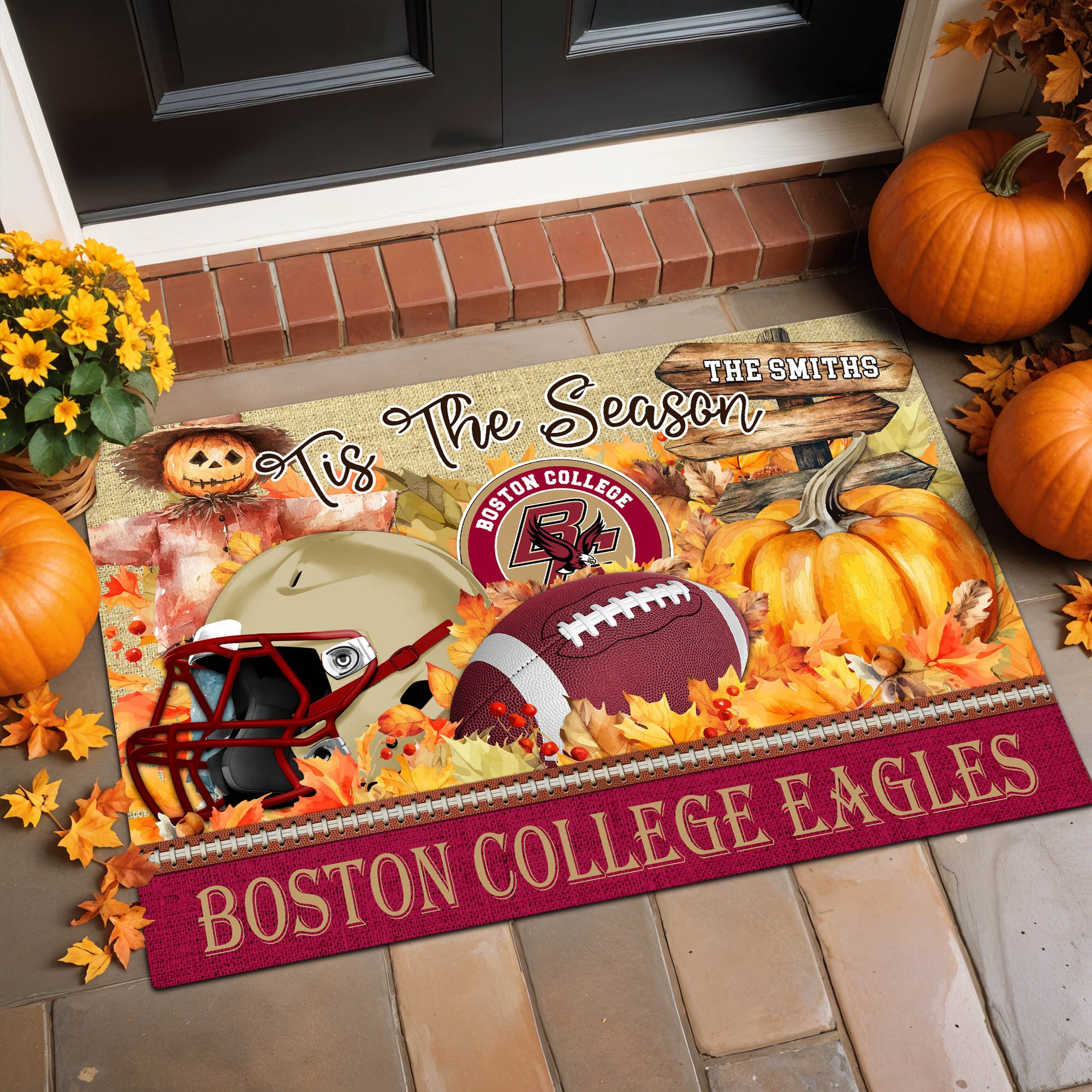 Boston College Eagles Doormat Personalized Your Name, Sport Team And Pumpkin Doormat, Sport Home Decorations ETHY-60255