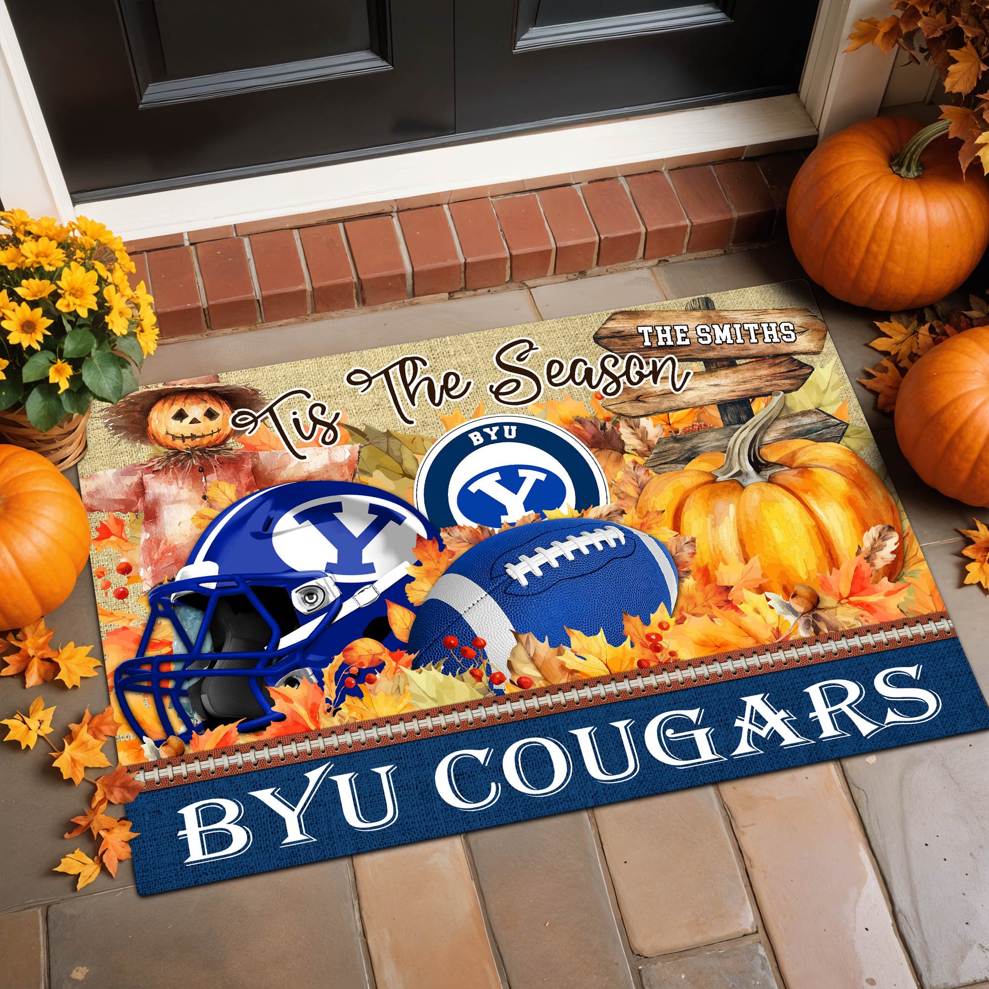 BYU Cougars Doormat Personalized Your Name, Sport Team And Pumpkin Doormat, Sport Home Decorations ETHY-60255