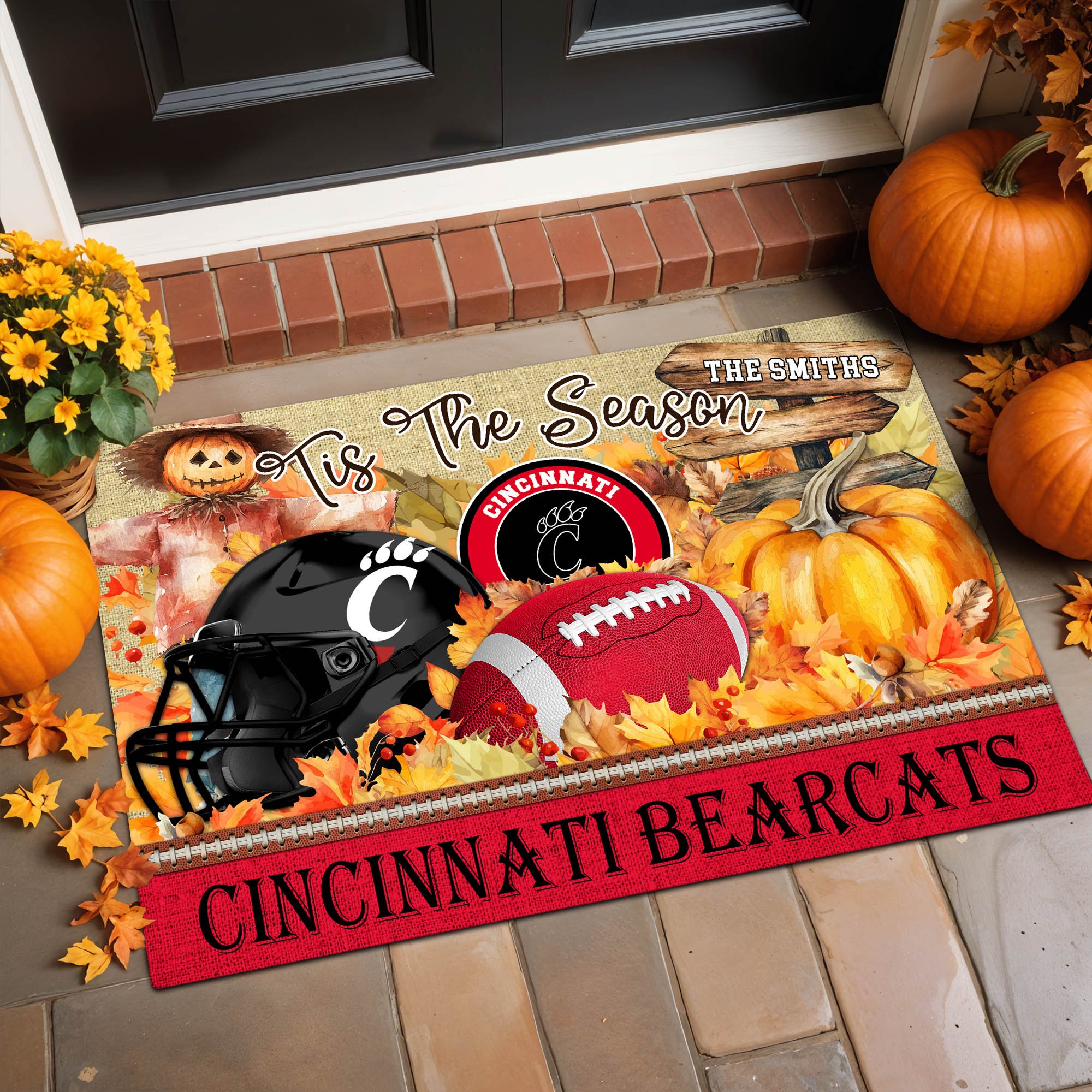 Cincinnati Bearcats Doormat Personalized Your Name, Sport Team And Pumpkin Doormat, Sport Home Decorations ETHY-60255