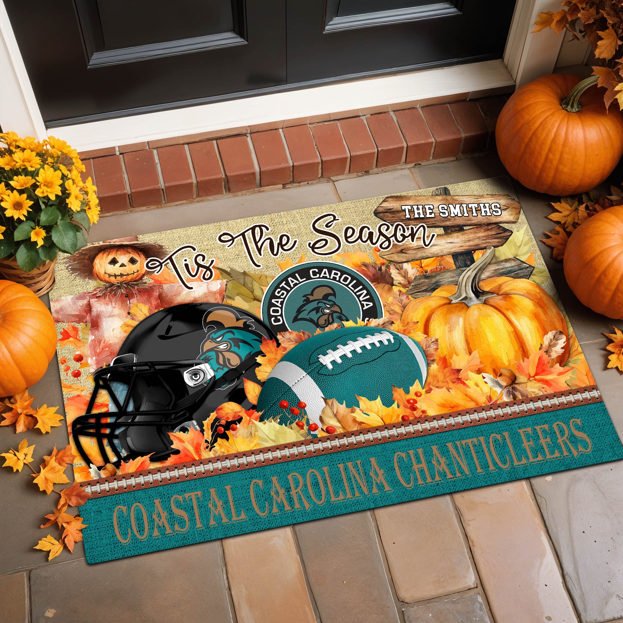 Coastal Carolina Chanticleers Doormat Personalized Your Name, Sport Team And Pumpkin Doormat, Sport Home Decorations ETHY-60255