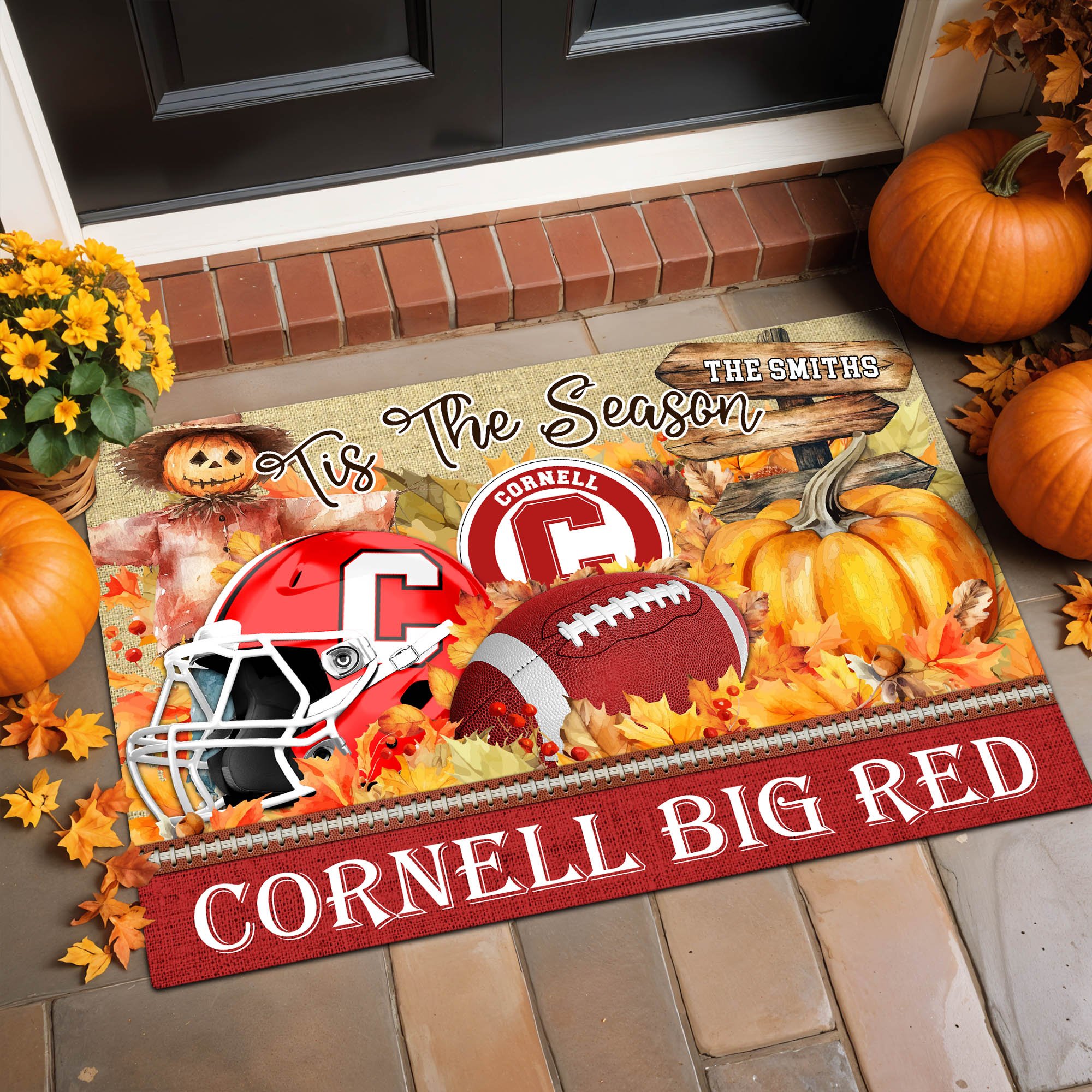 Cornell Big Red Doormat Personalized Your Name, Sport Team And Pumpkin Doormat, Sport Home Decorations ETHY-60255