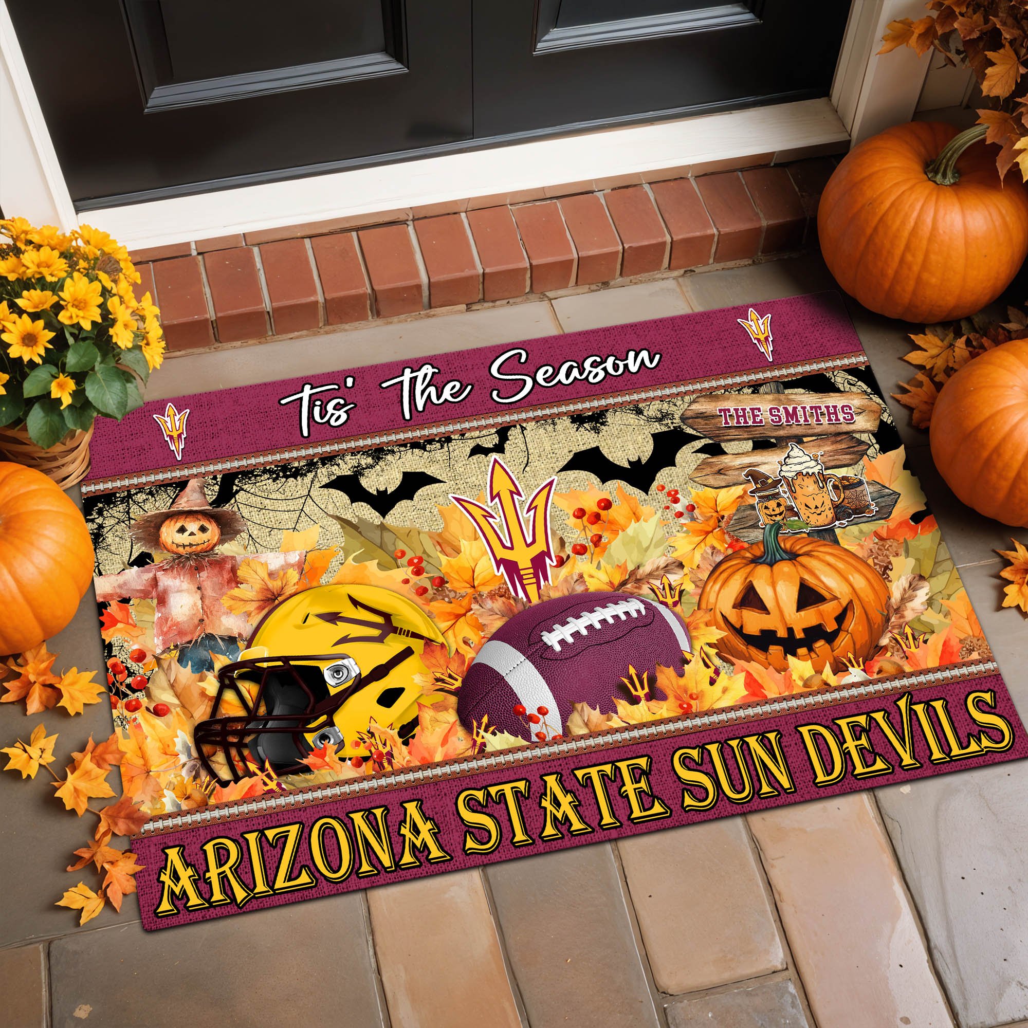 Arizona State Sun Devils Team Doormat Personalized Your Name, Tis' The Season Doormat, Sport Gifts, Home Decorations ETHY-60480