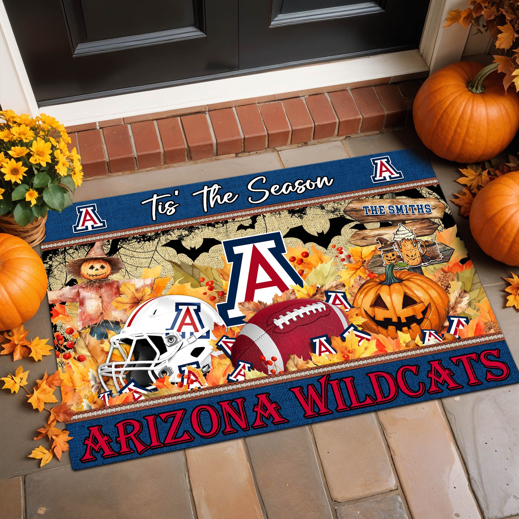 Arizona Wildcats Team Doormat Personalized Your Name, Tis' The Season Doormat, Sport Gifts, Home Decorations ETHY-60480