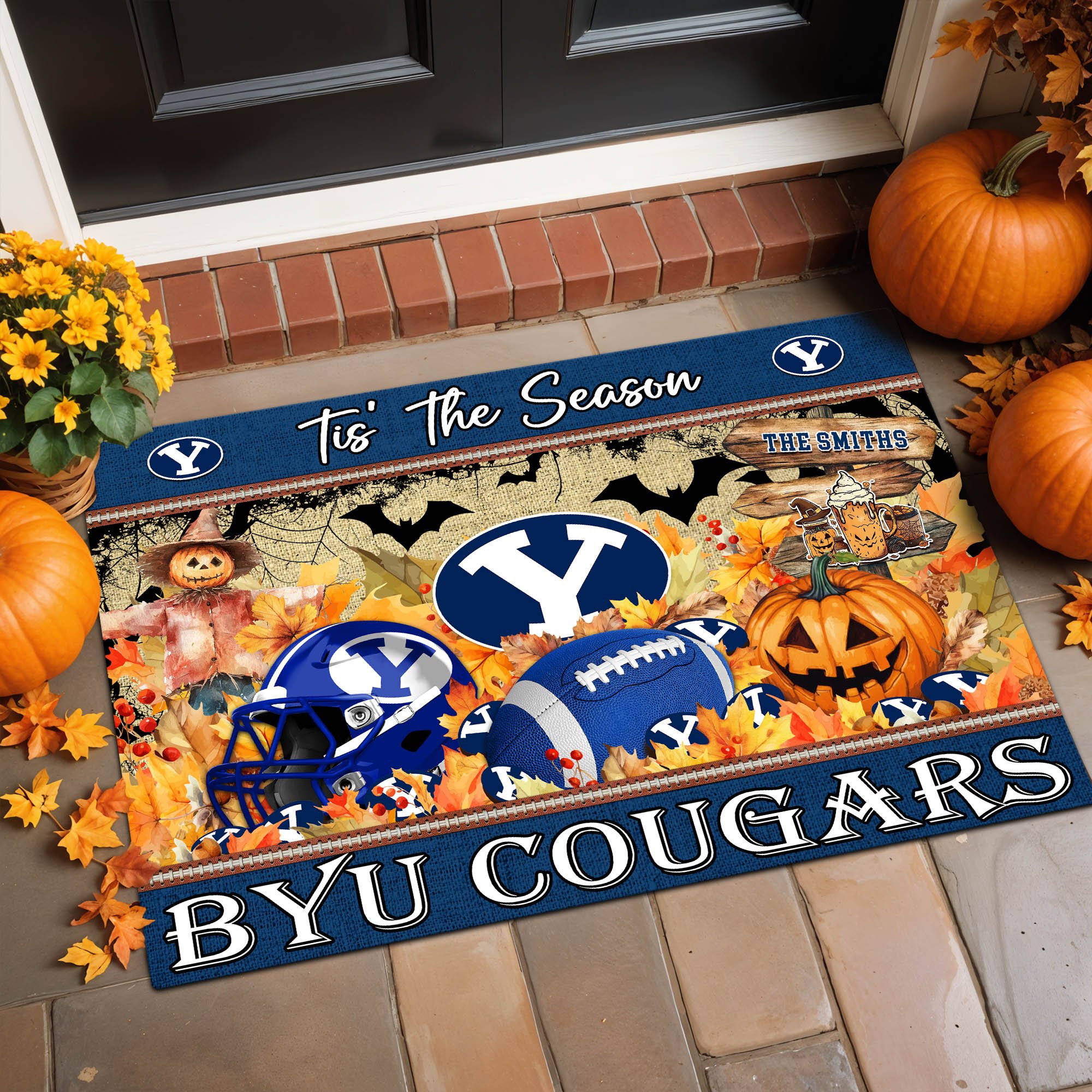 BYU Cougars Team Doormat Personalized Your Name, Tis' The Season Doormat, Sport Gifts, Home Decorations ETHY-60480