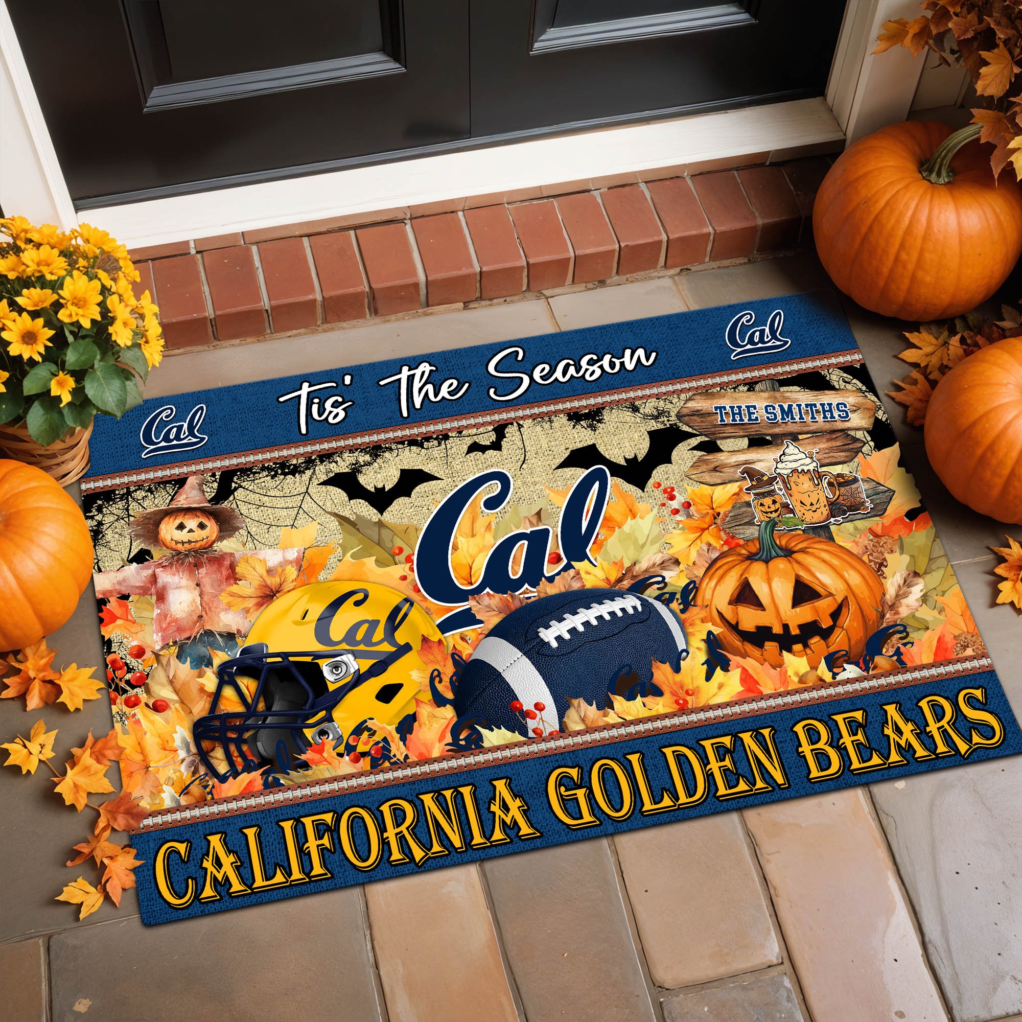 California Golden Bears Team Doormat Personalized Your Name, Tis' The Season Doormat, Sport Gifts, Home Decorations ETHY-60480