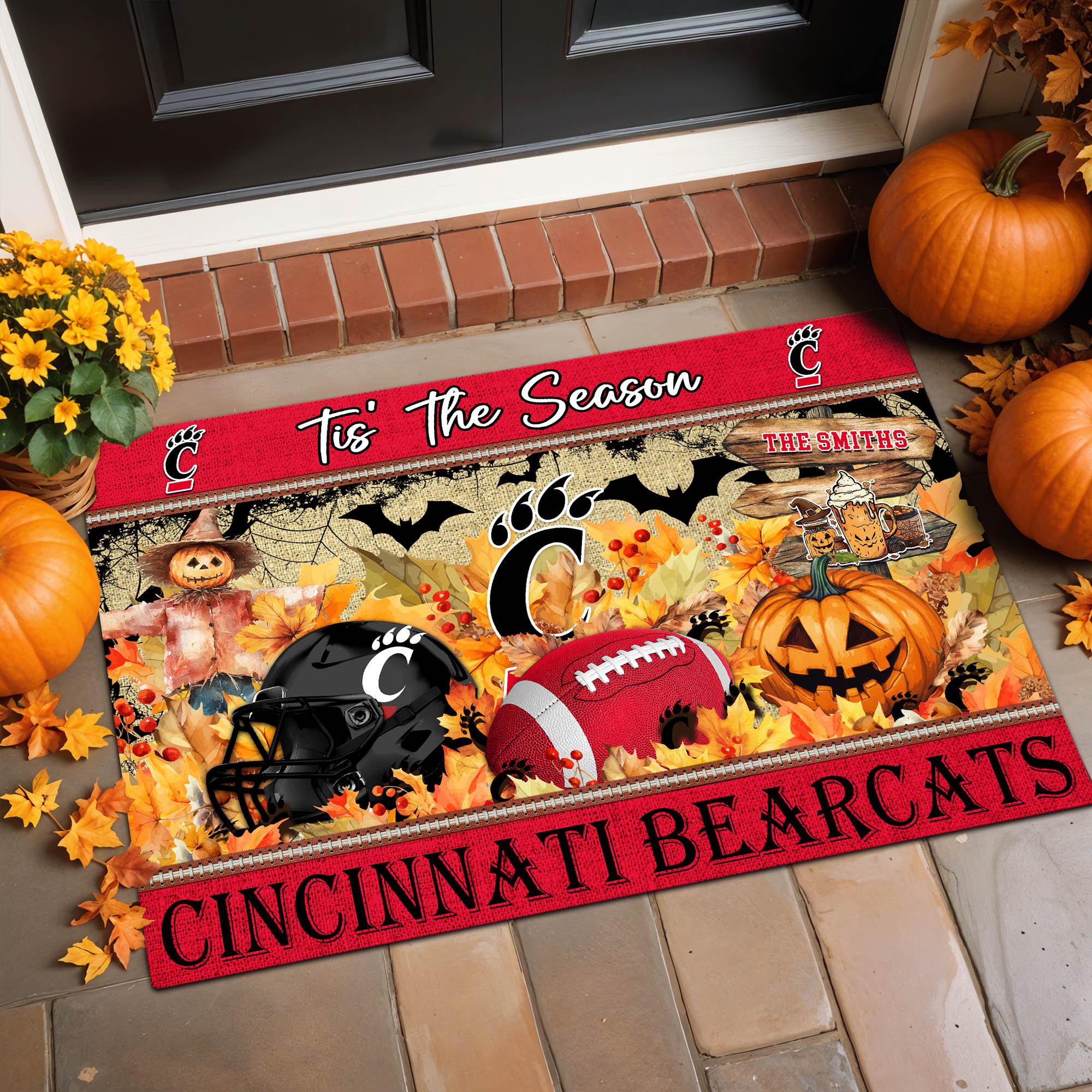 Cincinnati Bearcats Team Doormat Personalized Your Name, Tis' The Season Doormat, Sport Gifts, Home Decorations ETHY-60480