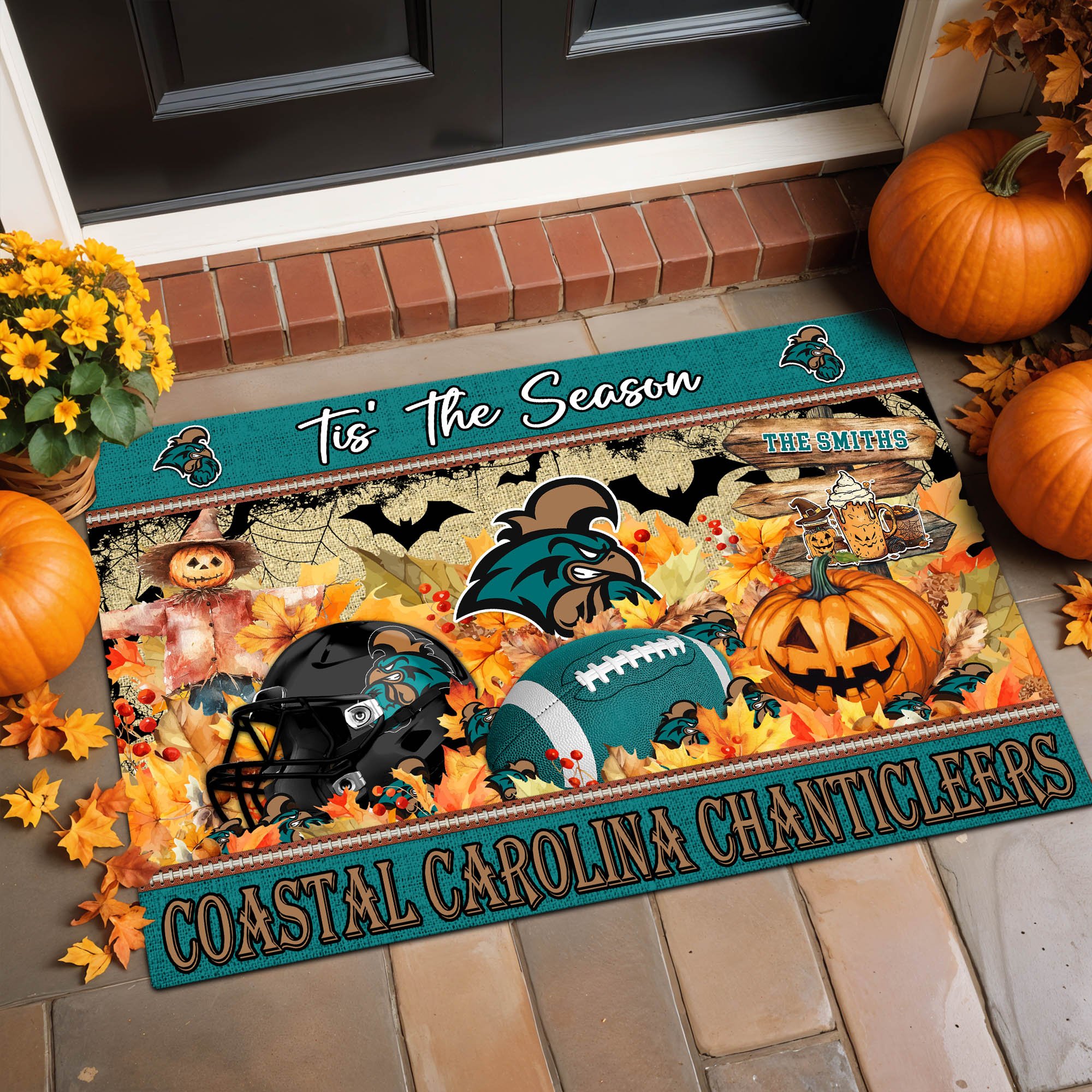 Coastal Carolina Chanticleers Team Doormat Personalized Your Name, Tis' The Season Doormat, Sport Gifts, Home Decorations ETHY-60480