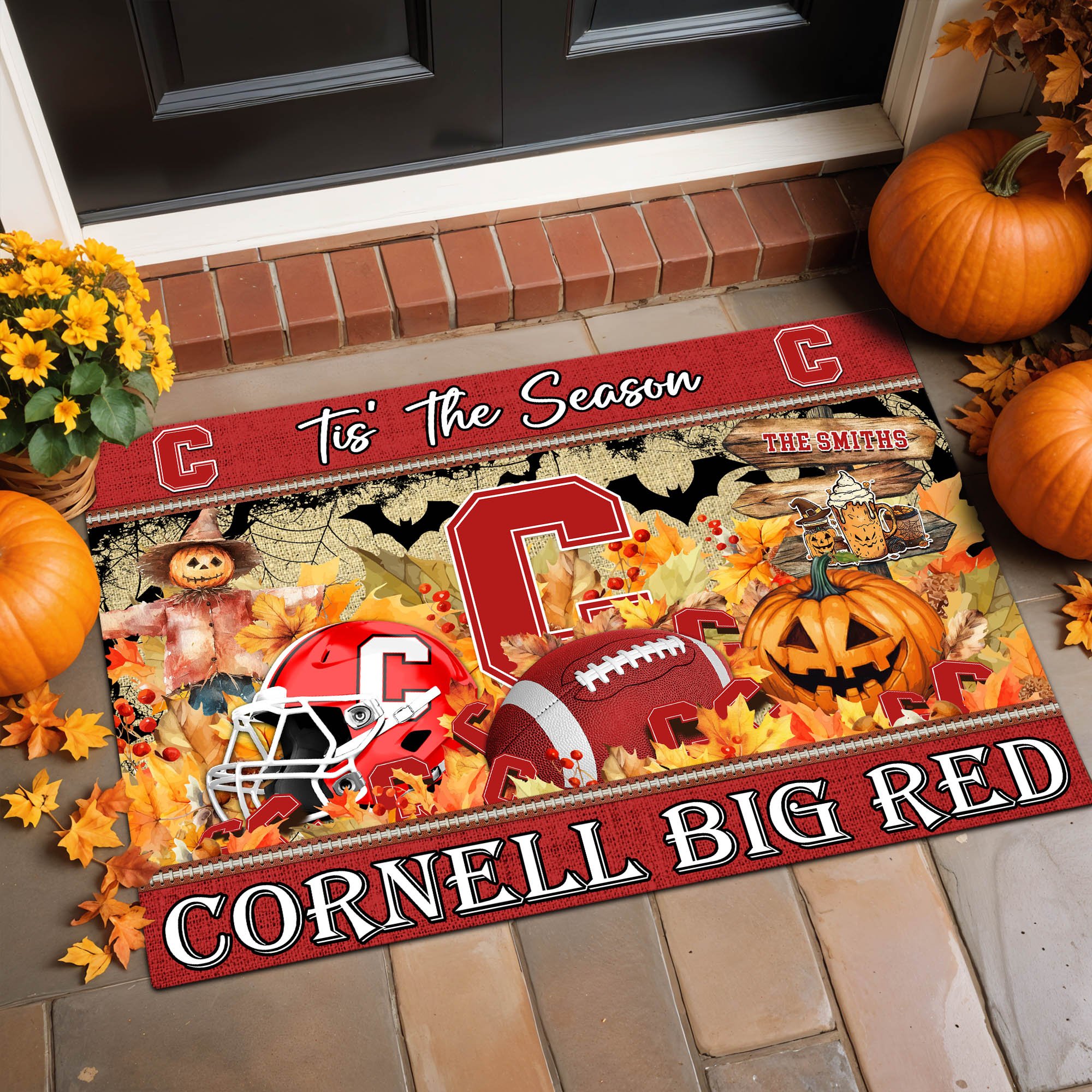 Cornell Big Red Team Doormat Personalized Your Name, Tis' The Season Doormat, Sport Gifts, Home Decorations ETHY-60480