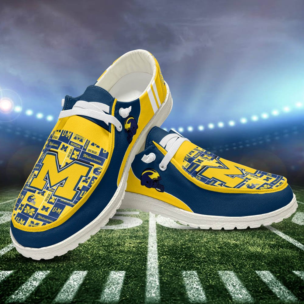 Michigan Wolverines White Hey Dude Shoes, Football Team Hey Dudes For Fan, Football Fan Gifts, Sport Gifts ETHY-52552