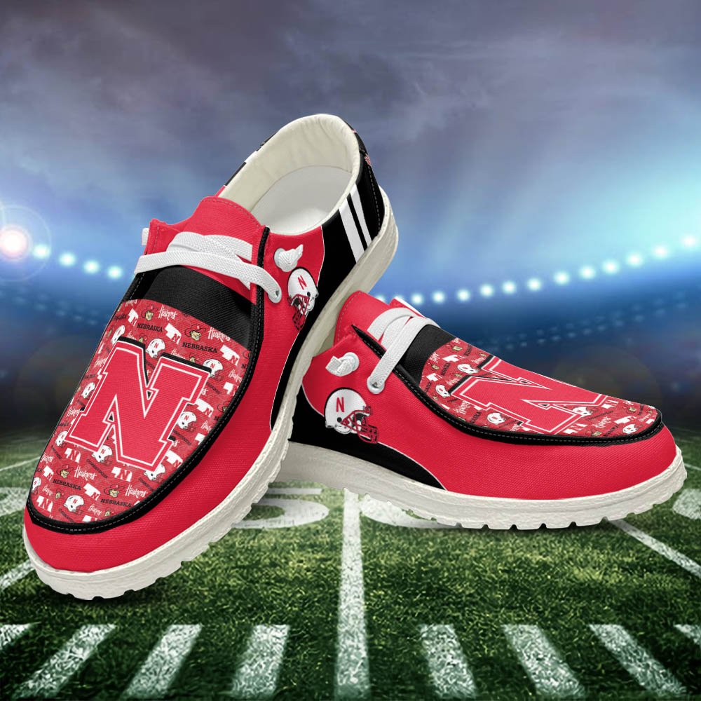 Nebraska Cornhuskers White Hey Dude Shoes, Football Team Hey Dudes For Fan, Football Fan Gifts, Sport Gifts ETHY-52552