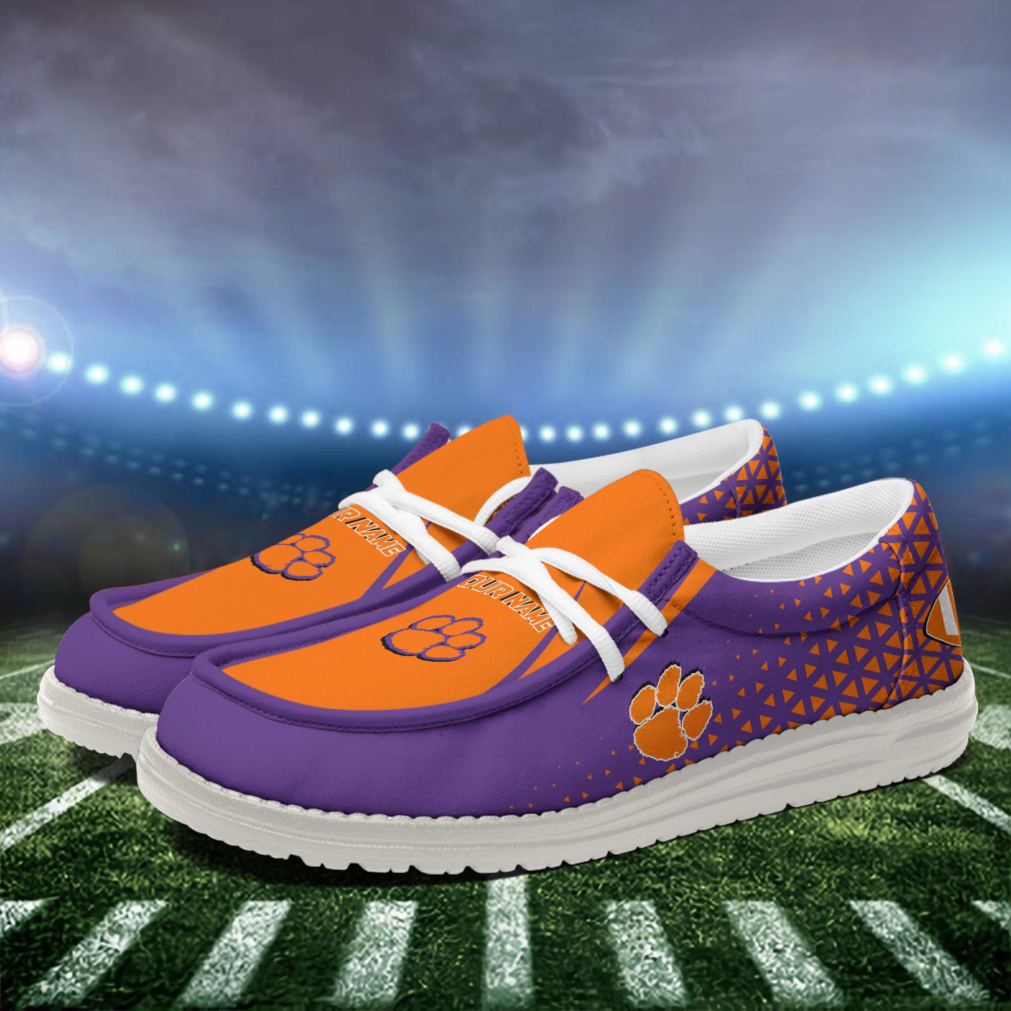 Clemson Tigers White Canvas Loafer Shoes Personalized Your Name, Football Team Shoes, Gift For Football Lovers ETHY-60928