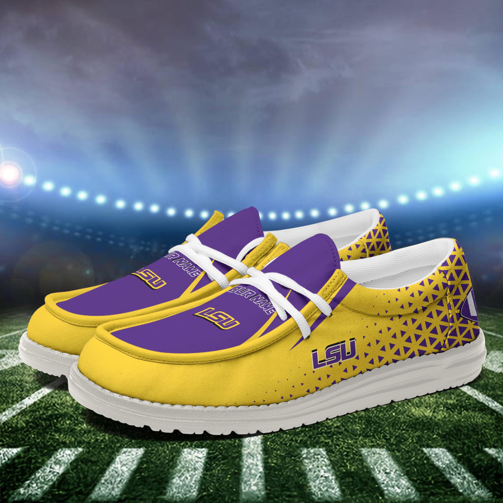 LSU TIGERS White Canvas Loafer Shoes Personalized Your Name, Football Team Shoes, Gift For Football Lovers ETHY-60928