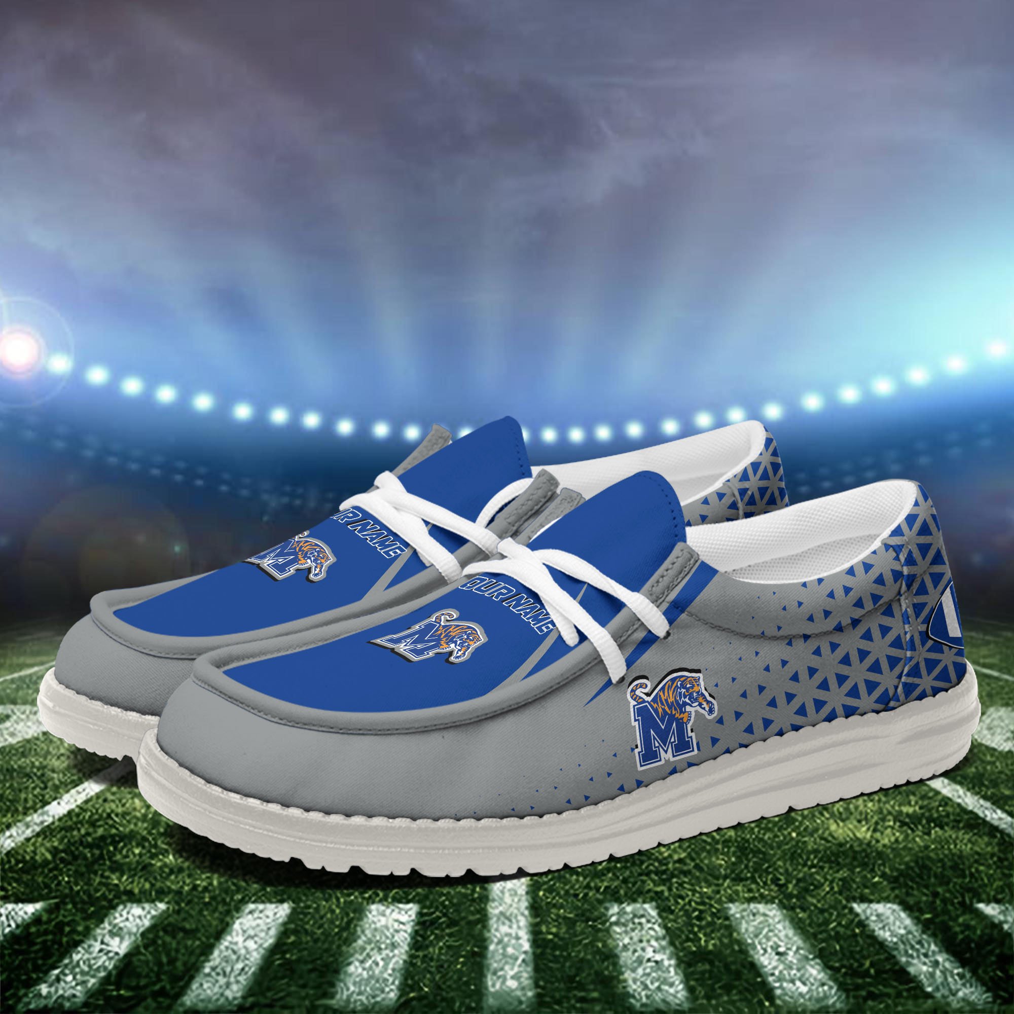 Memphis Tigers White Canvas Loafer Shoes Personalized Your Name, Football Team Shoes, Gift For Football Lovers ETHY-60928