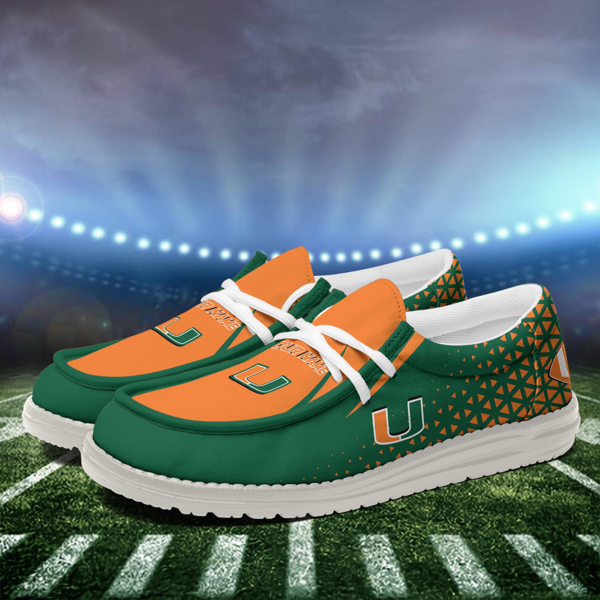 Miami Hurricanes White Canvas Loafer Shoes Personalized Your Name, Football Team Shoes, Gift For Football Lovers ETHY-60928