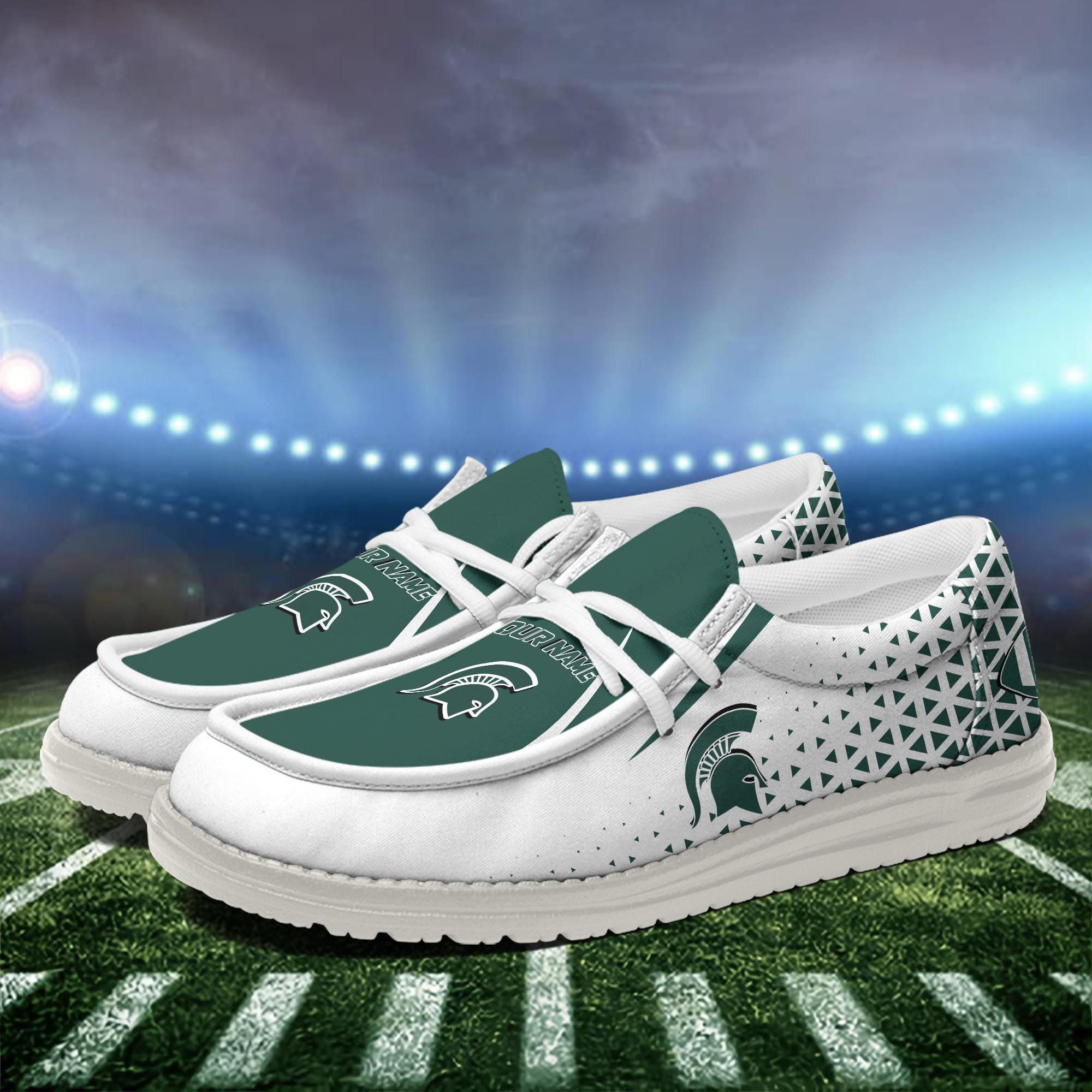 Michigan State Spartans White Canvas Loafer Shoes Personalized Your Name, Football Team Shoes, Gift For Football Lovers ETHY-60928