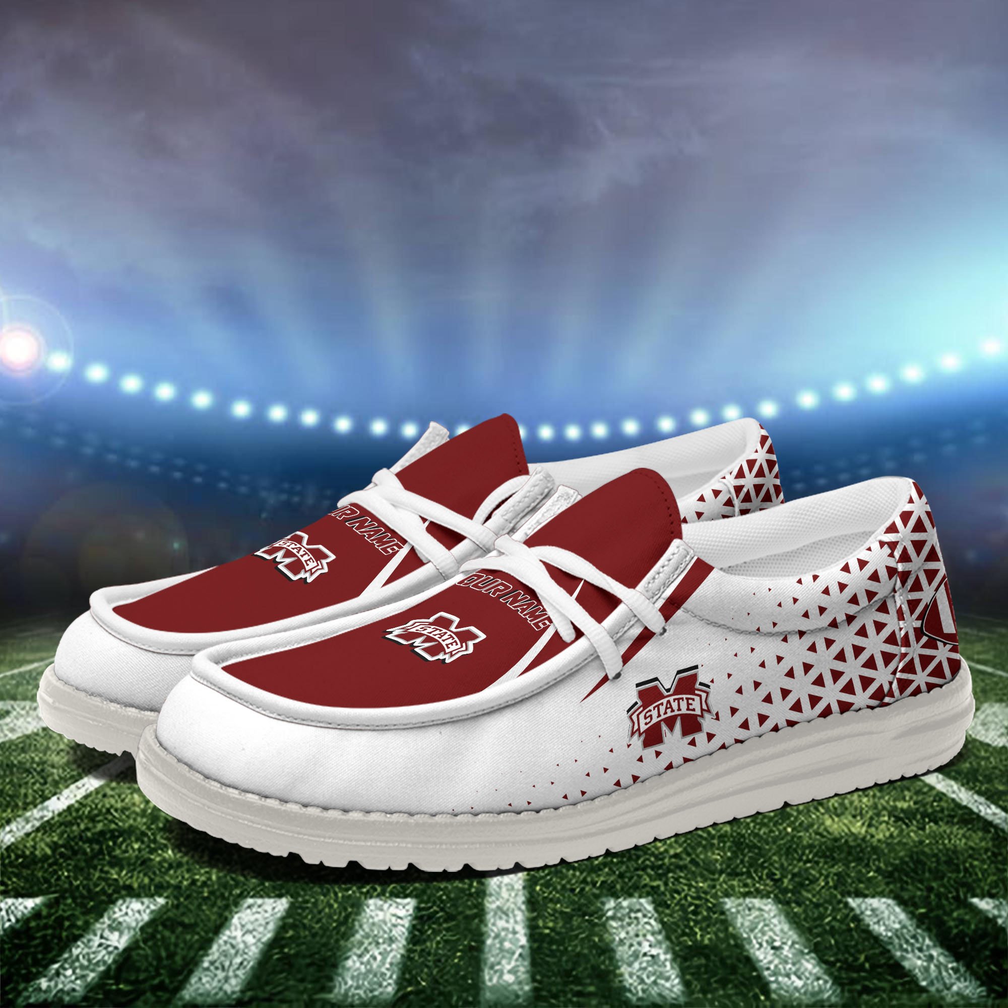 Mississippi State Bulldogs White Canvas Loafer Shoes Personalized Your Name, Football Team Shoes, Gift For Football Lovers ETHY-60928