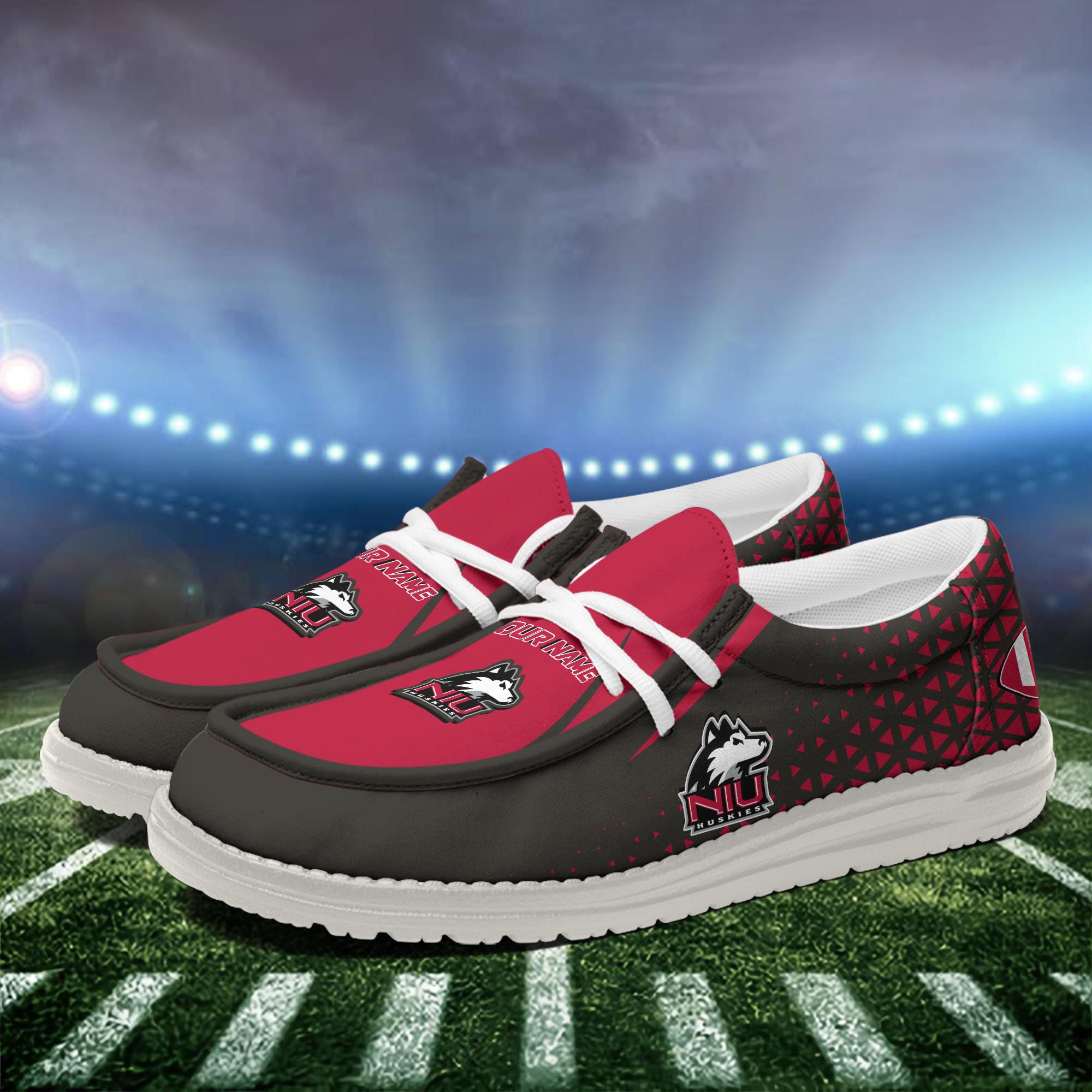 Northern Illinois Huskies White Canvas Loafer Shoes Personalized Your Name, Football Team Shoes, Gift For Football Lovers ETHY-60928