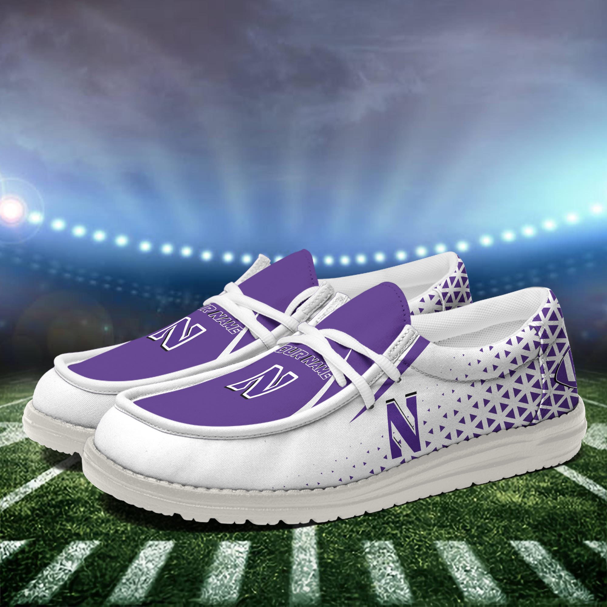 Northwestern Wildcats White Canvas Loafer Shoes Personalized Your Name, Football Team Shoes, Gift For Football Lovers ETHY-60928