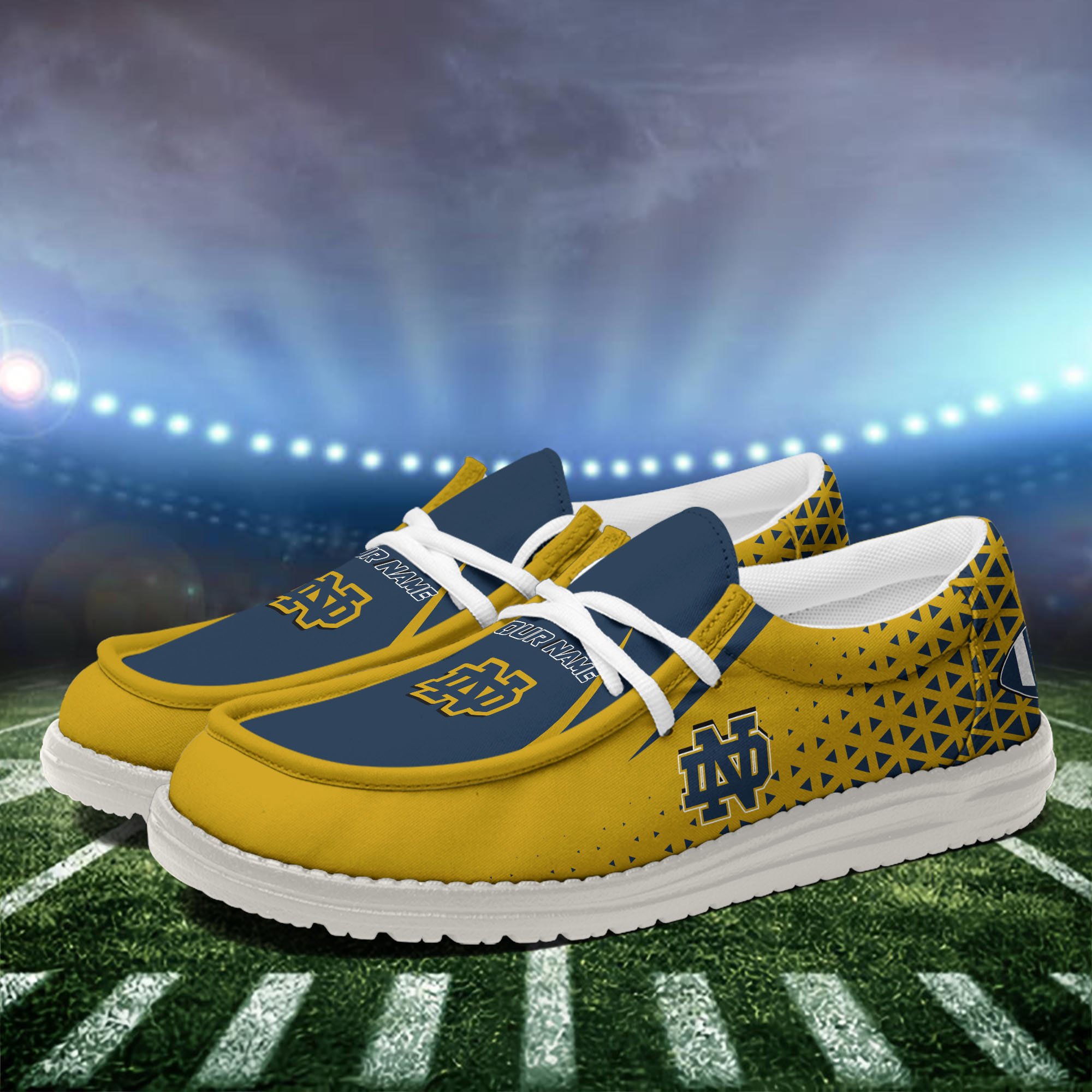 Notre Dame Fighting Irish White Canvas Loafer Shoes Personalized Your Name, Football Team Shoes, Gift For Football Lovers ETHY-60928