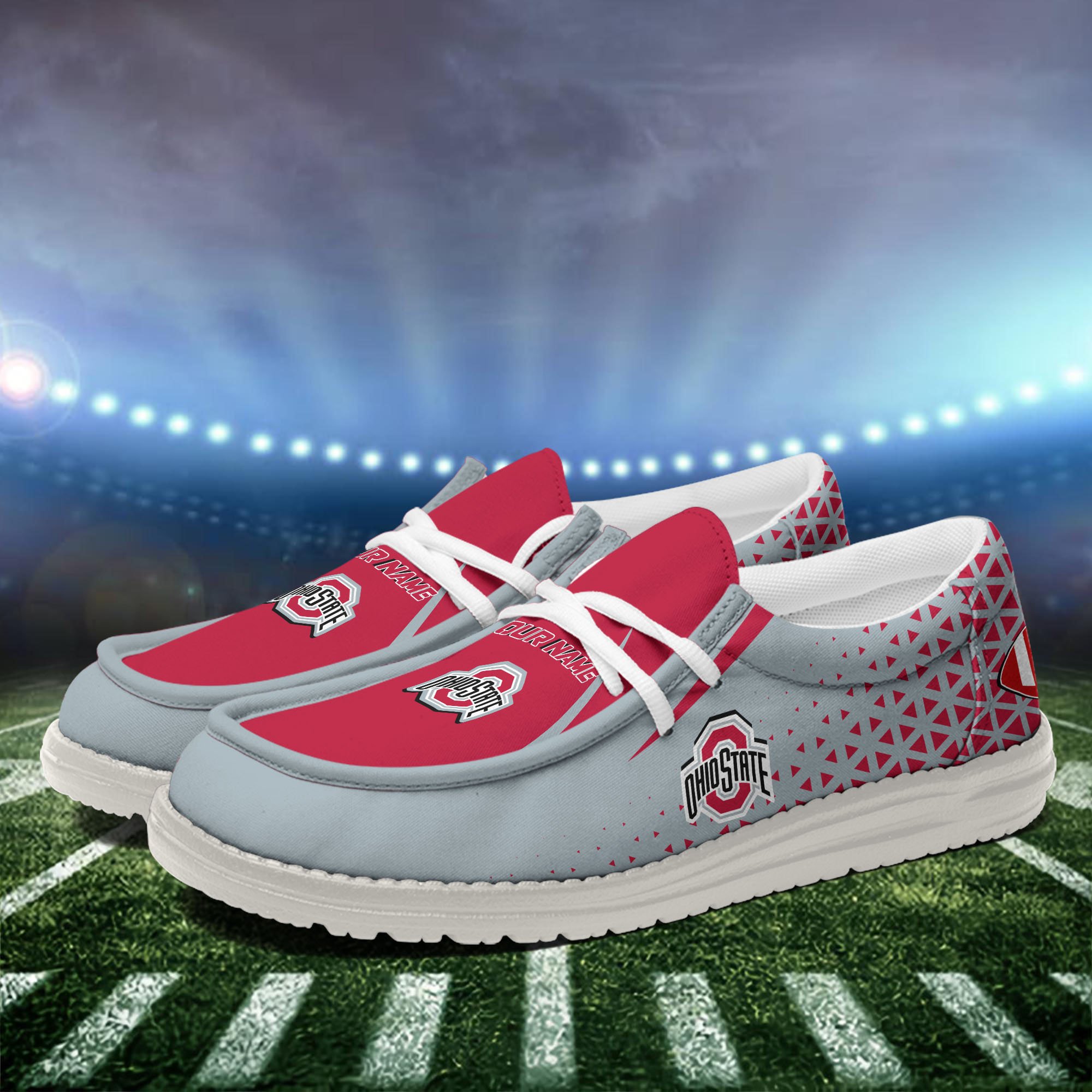 Ohio State Buckeyes White Canvas Loafer Shoes Personalized Your Name, Football Team Shoes, Gift For Football Lovers ETHY-60928