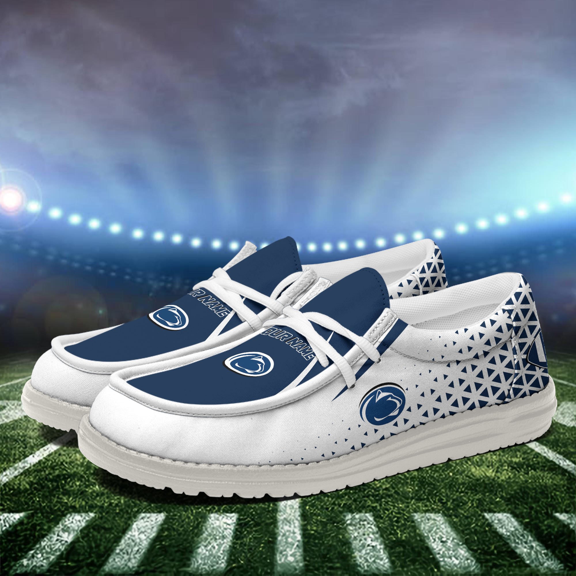 Penn State Nittany Lions White Canvas Loafer Shoes Personalized Your Name, Football Team Shoes, Gift For Football Lovers ETHY-60928