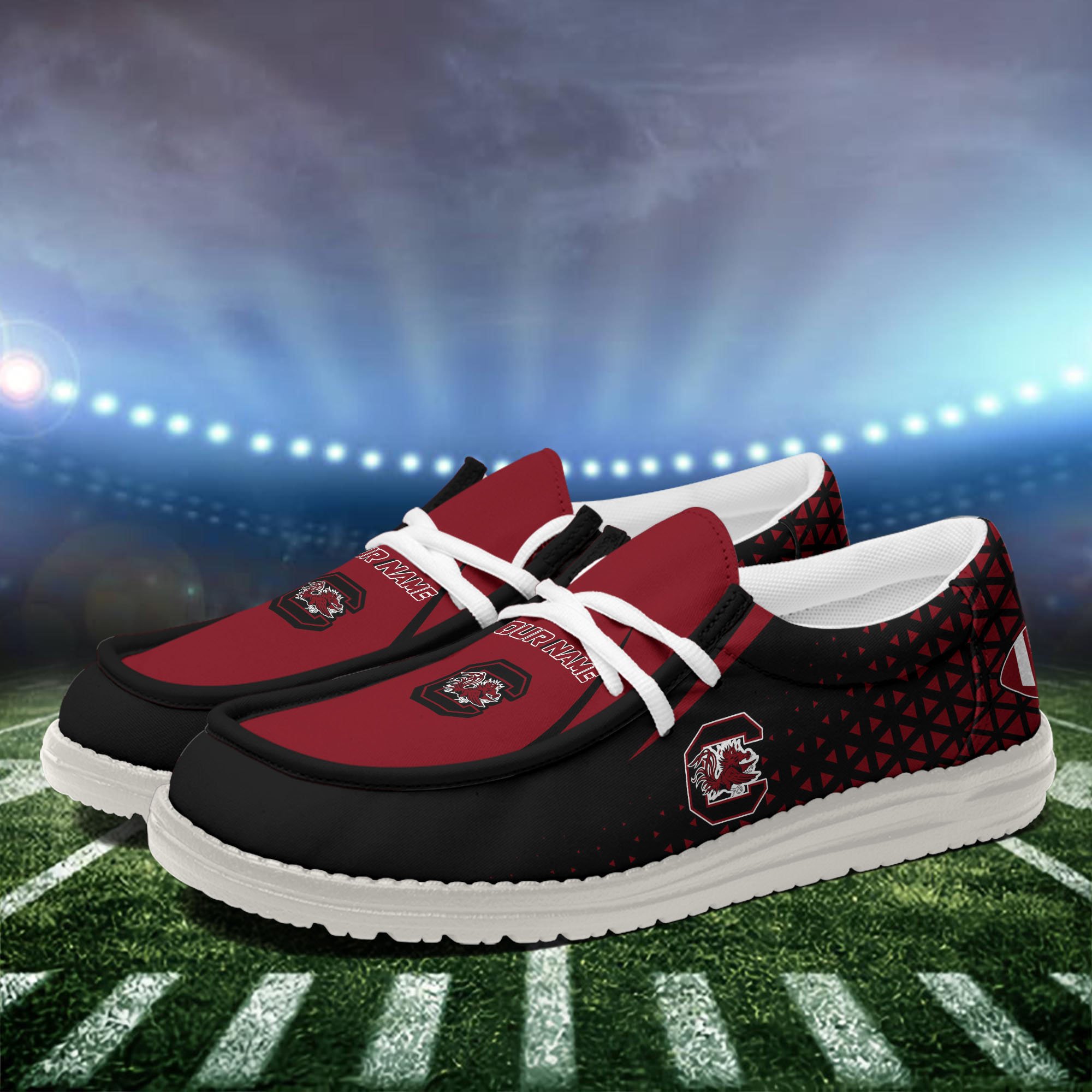 South Carolina Gamecocks White Canvas Loafer Shoes Personalized Your Name, Football Team Shoes, Gift For Football Lovers ETHY-60928