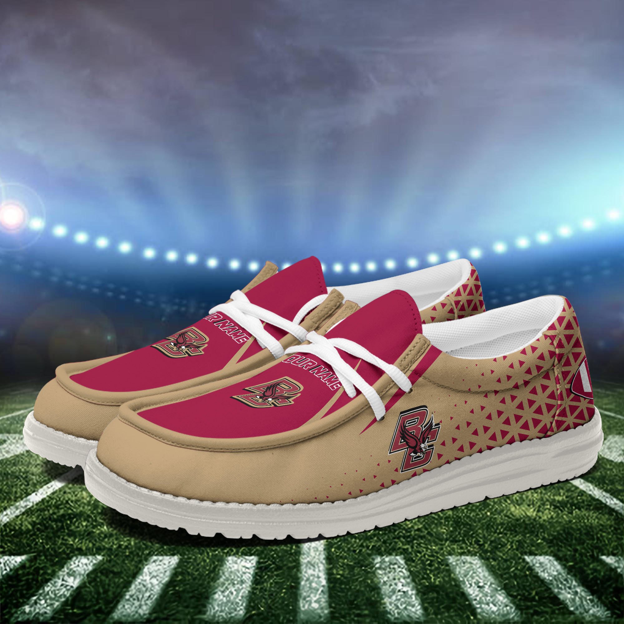 Boston College Eagles White Canvas Loafer Shoes Personalized Your Name, Football Team Shoes, Gift For Football Lovers ETHY-60928