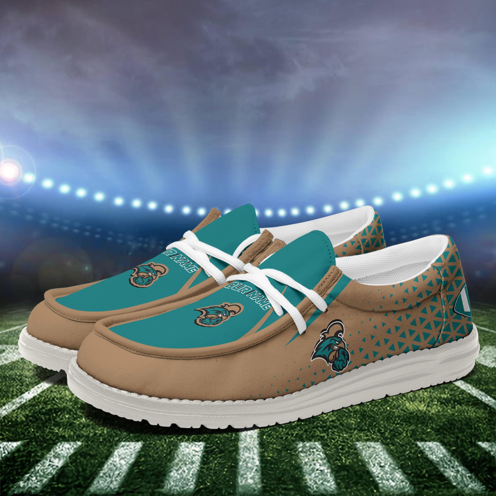 Coastal Carolina Chanticleers White Canvas Loafer Shoes Personalized Your Name, Football Team Shoes, Gift For Football Lovers ETHY-60928