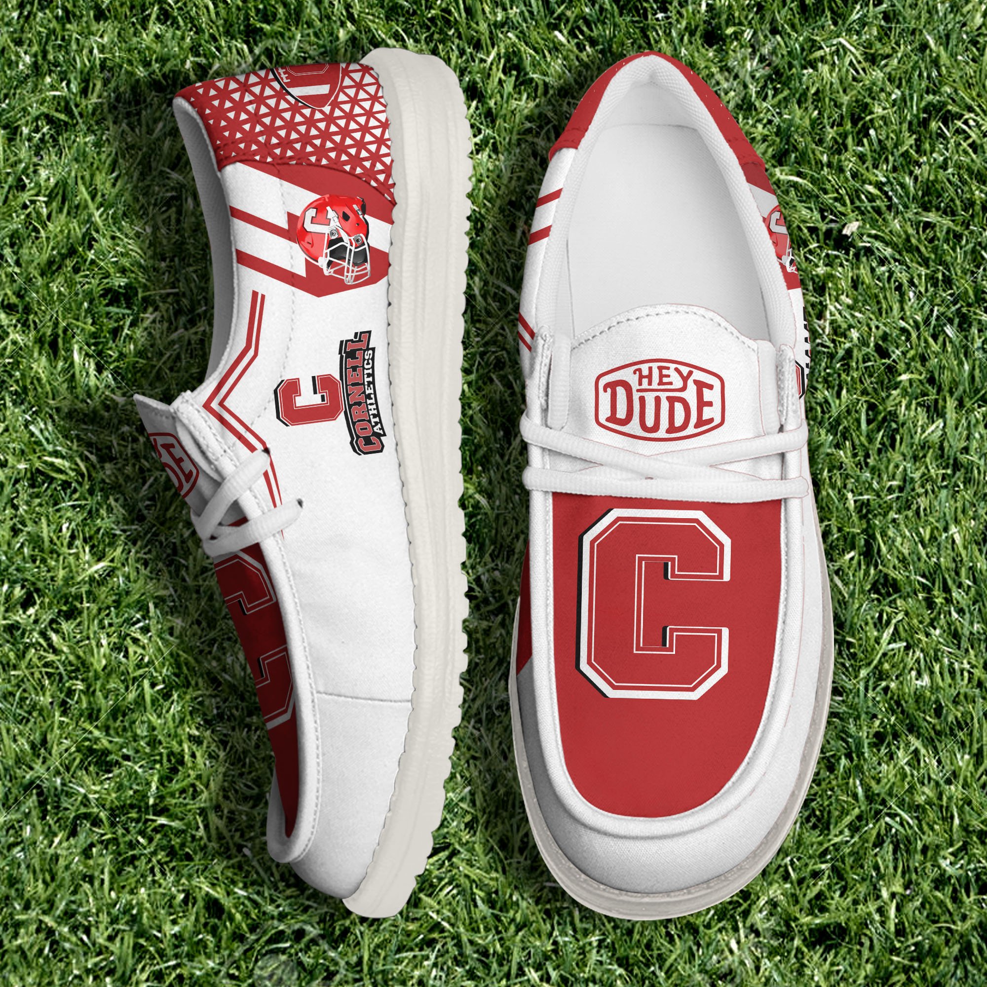 Cornell Big Red White Canvas Loafer Shoes Personalized Your Name, Shoes For Football Lovers, Gift For Fans ETHY-60925