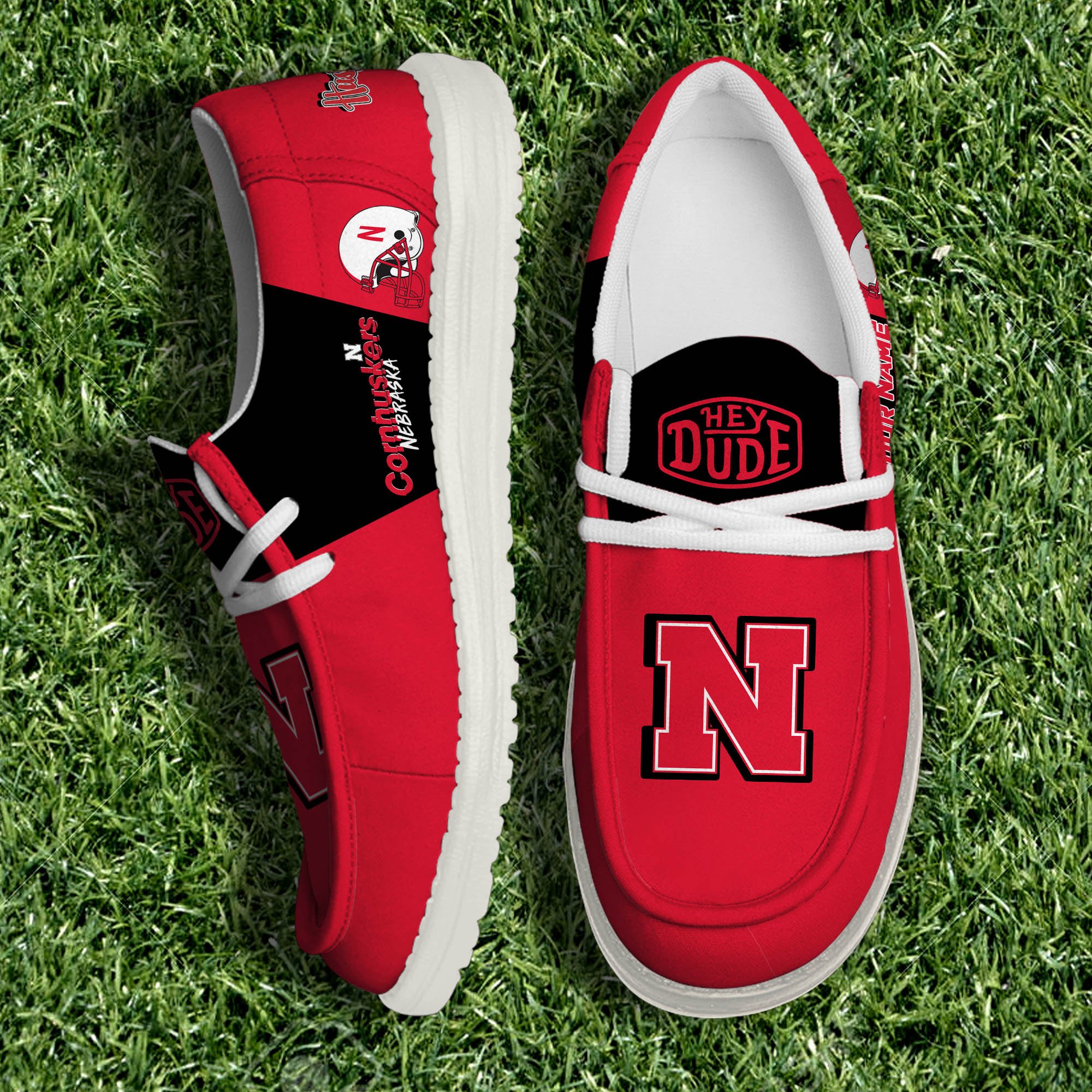 Nebraska Cornhuskers White Canvas Loafer Personalized Your Name, Sport Team, Sport Gifts ETHY-61003