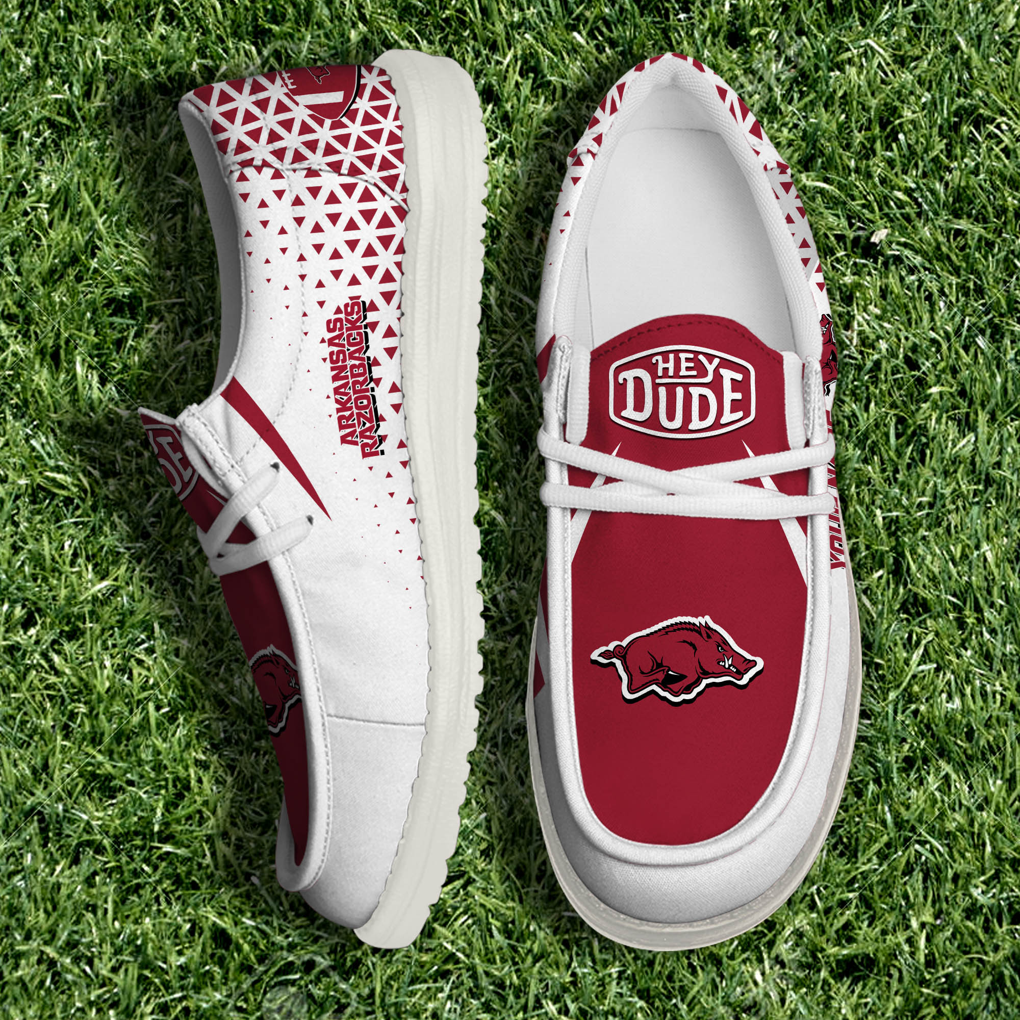 Arkansas Razorbacks White Canvas Loafer Shoes Personalized Your Name, Sport Shoes For Fan, Sport Gifts ETHY-61033