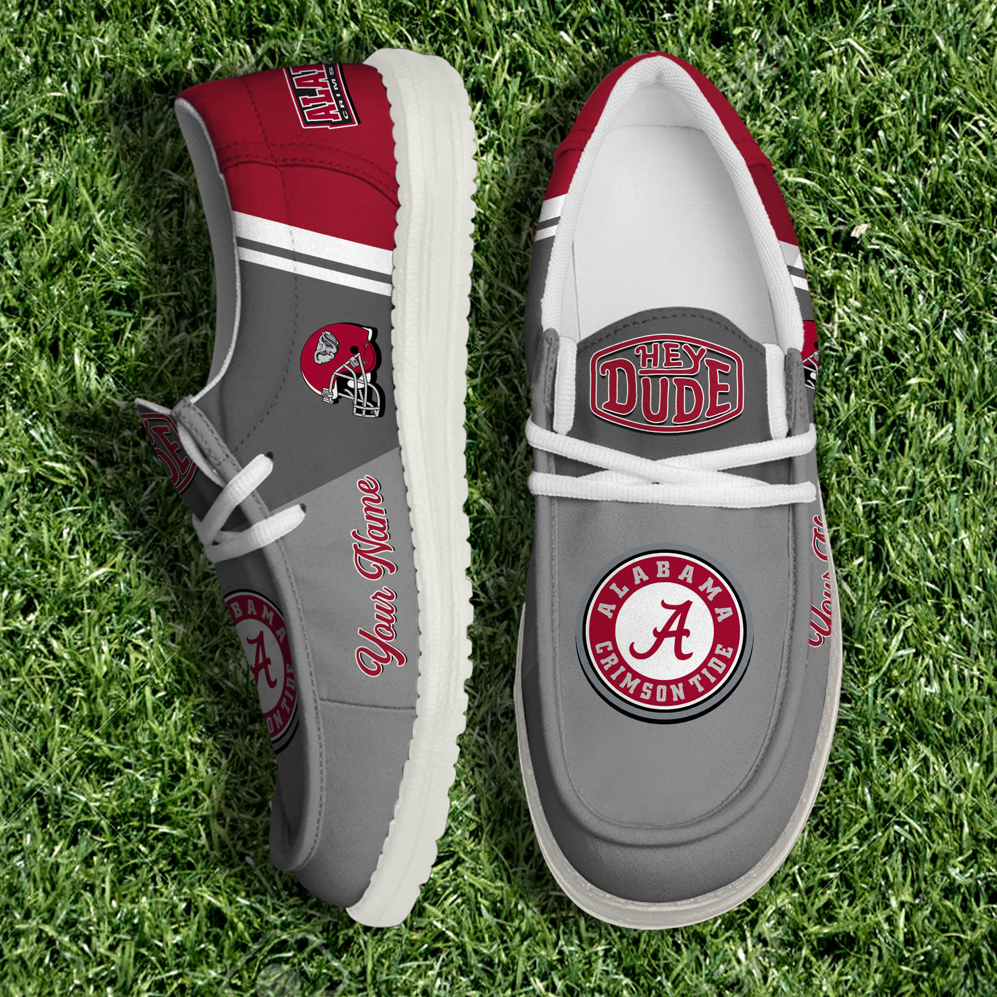 Alabama Crimson Tide White Canvas Loafer Shoes Personalized Your Name, Football Team Shoes, Gifts For Fan ETHY-61035