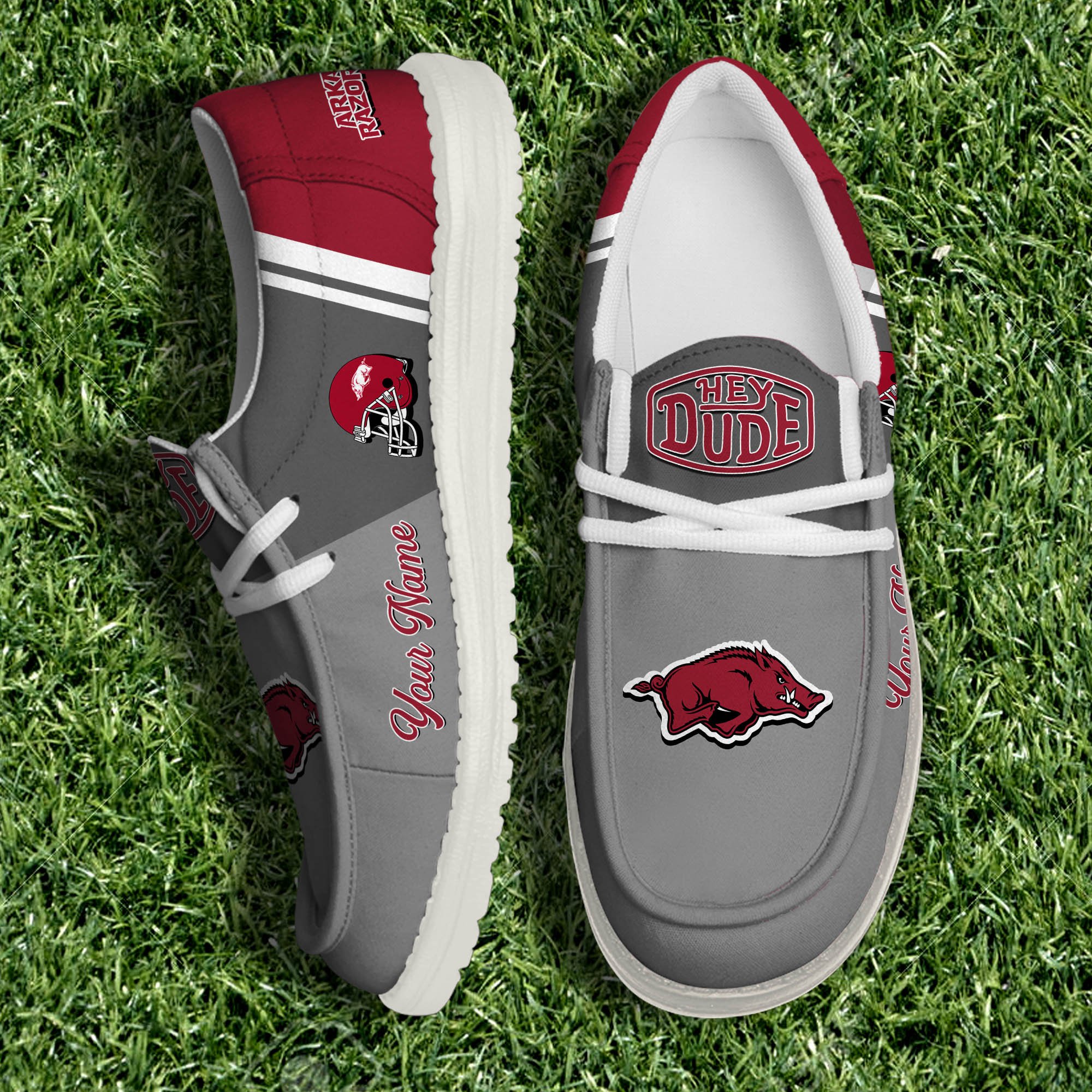 Arkansas Razorbacks White Canvas Loafer Shoes Personalized Your Name, Football Team Shoes, Gifts For Fan ETHY-61035