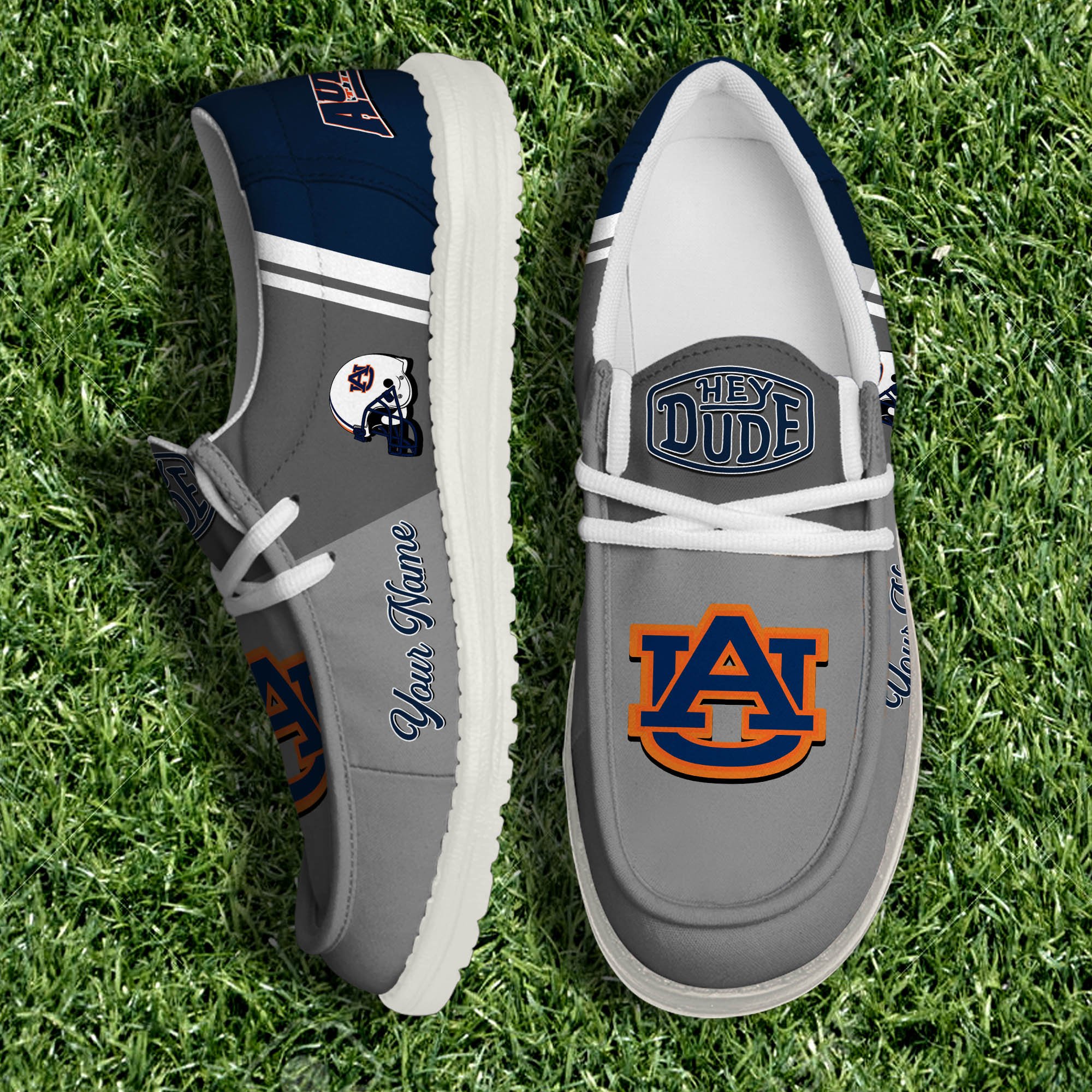 Auburn Tigers White Canvas Loafer Shoes Personalized Your Name, Football Team Shoes, Gifts For Fan ETHY-61035