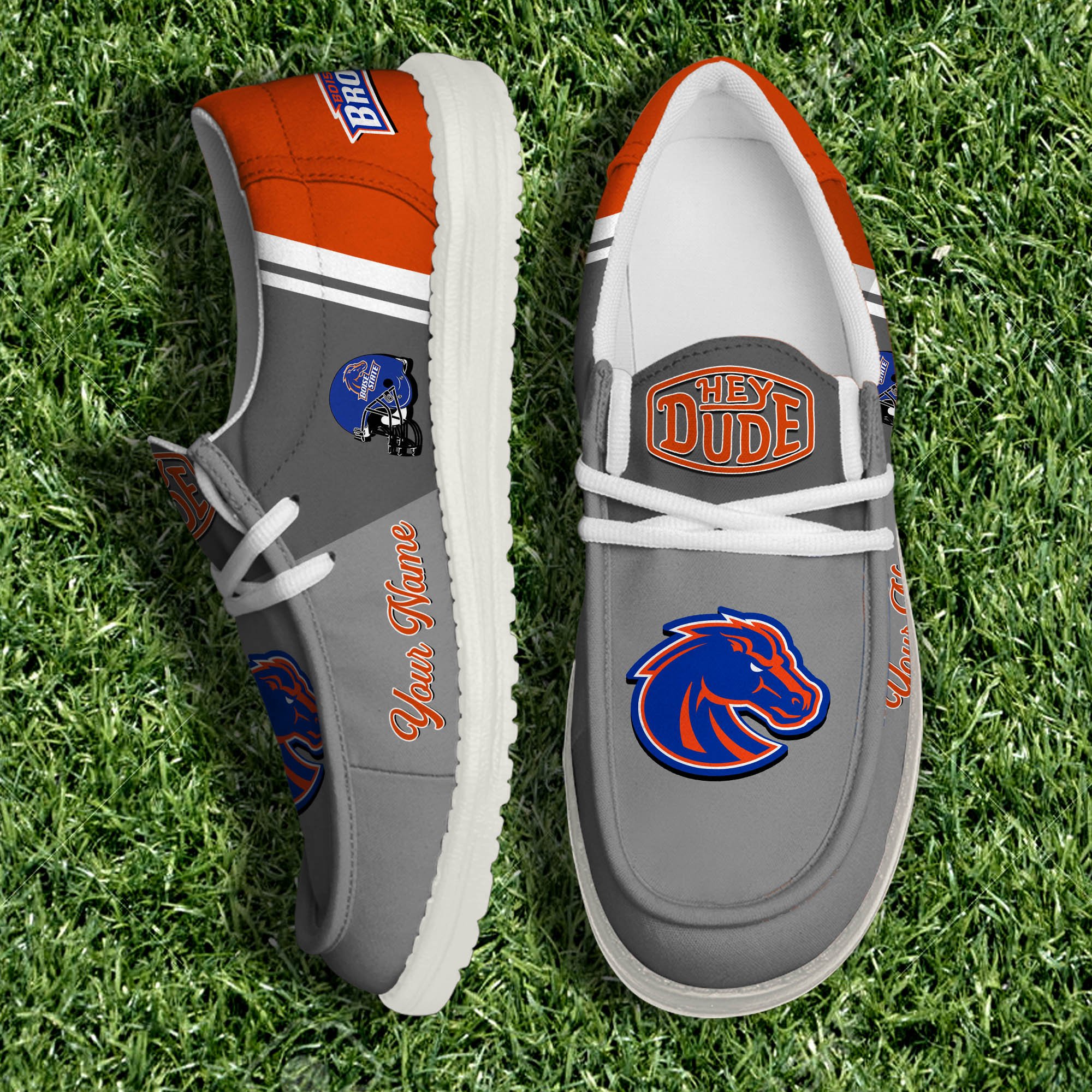 Boise State Broncos White Canvas Loafer Shoes Personalized Your Name, Football Team Shoes, Gifts For Fan ETHY-61035