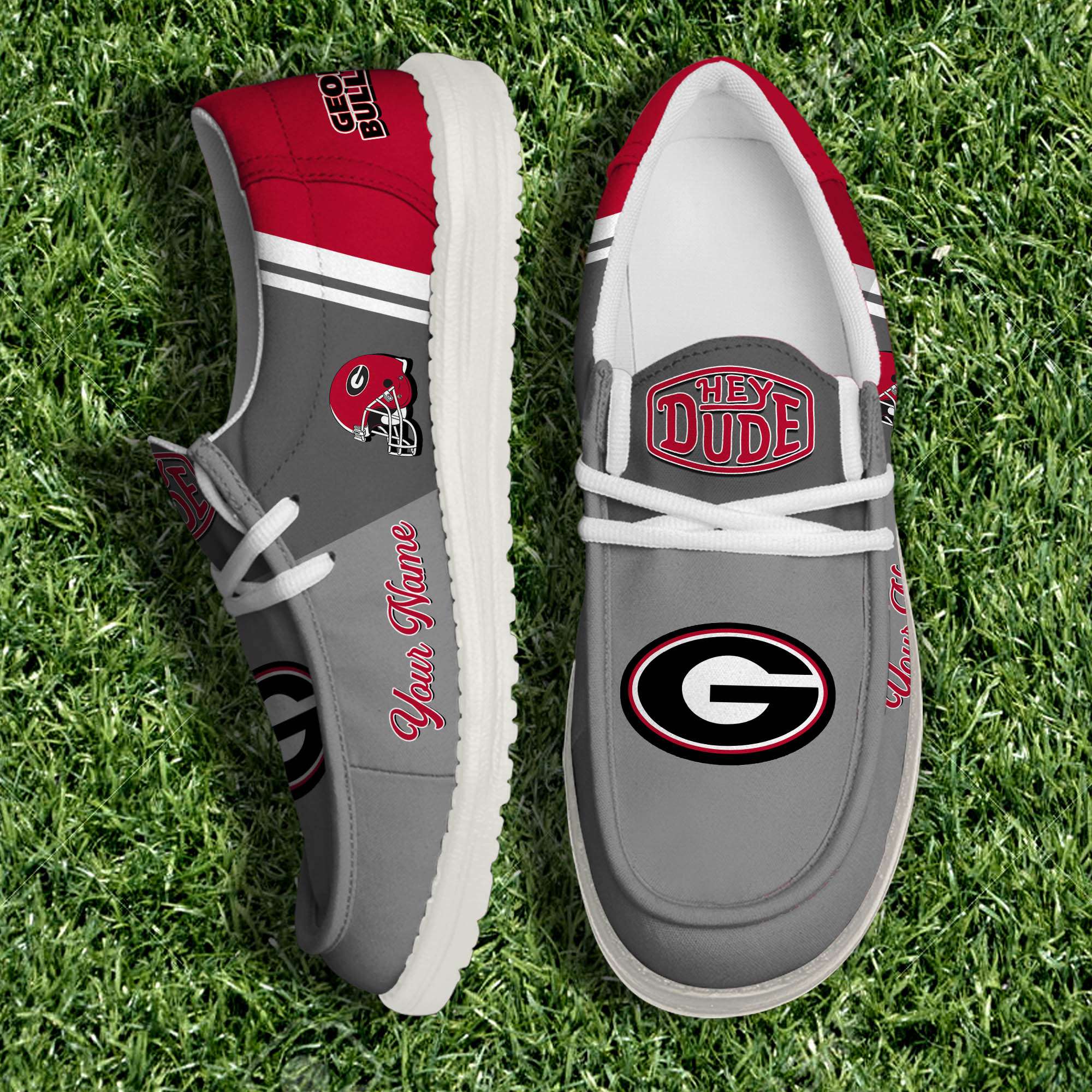 Georgia Bulldogs White Canvas Loafer Shoes Personalized Your Name, Football Team Shoes, Gifts For Fan ETHY-61035