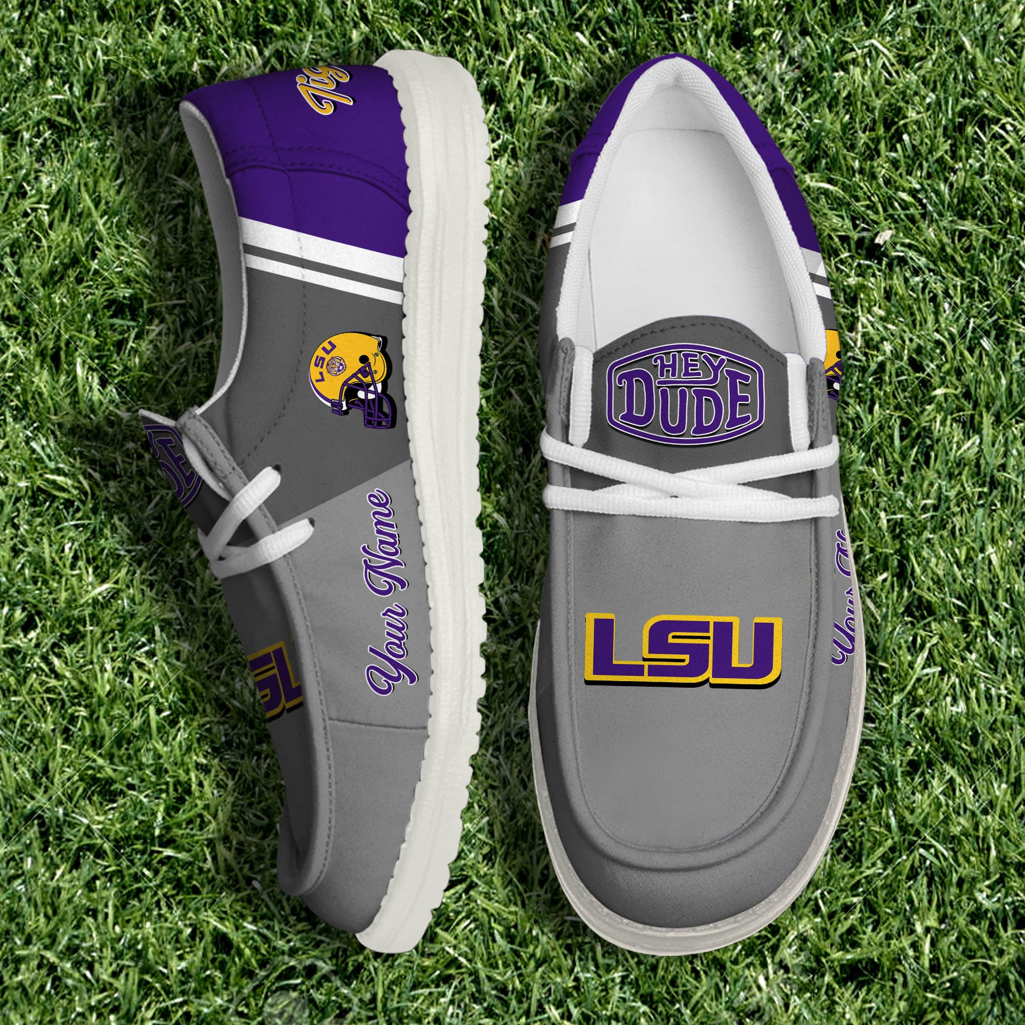 LSU TIGERS White Canvas Loafer Shoes Personalized Your Name, Football Team Shoes, Gifts For Fan ETHY-61035