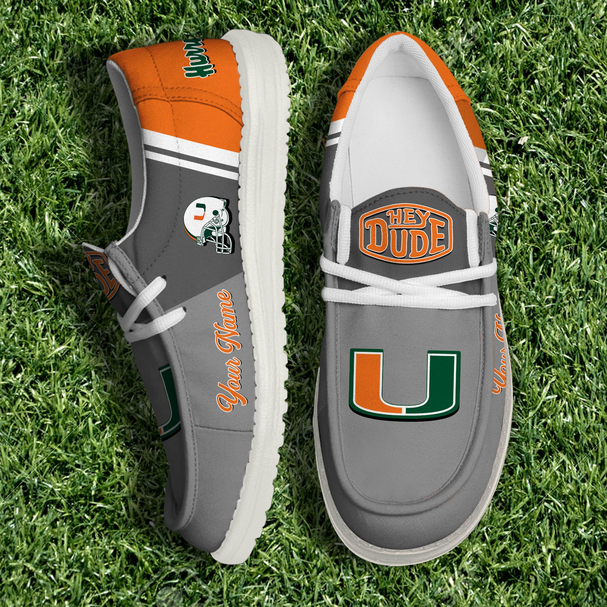 Miami Hurricanes White Canvas Loafer Shoes Personalized Your Name, Football Team Shoes, Gifts For Fan ETHY-61035