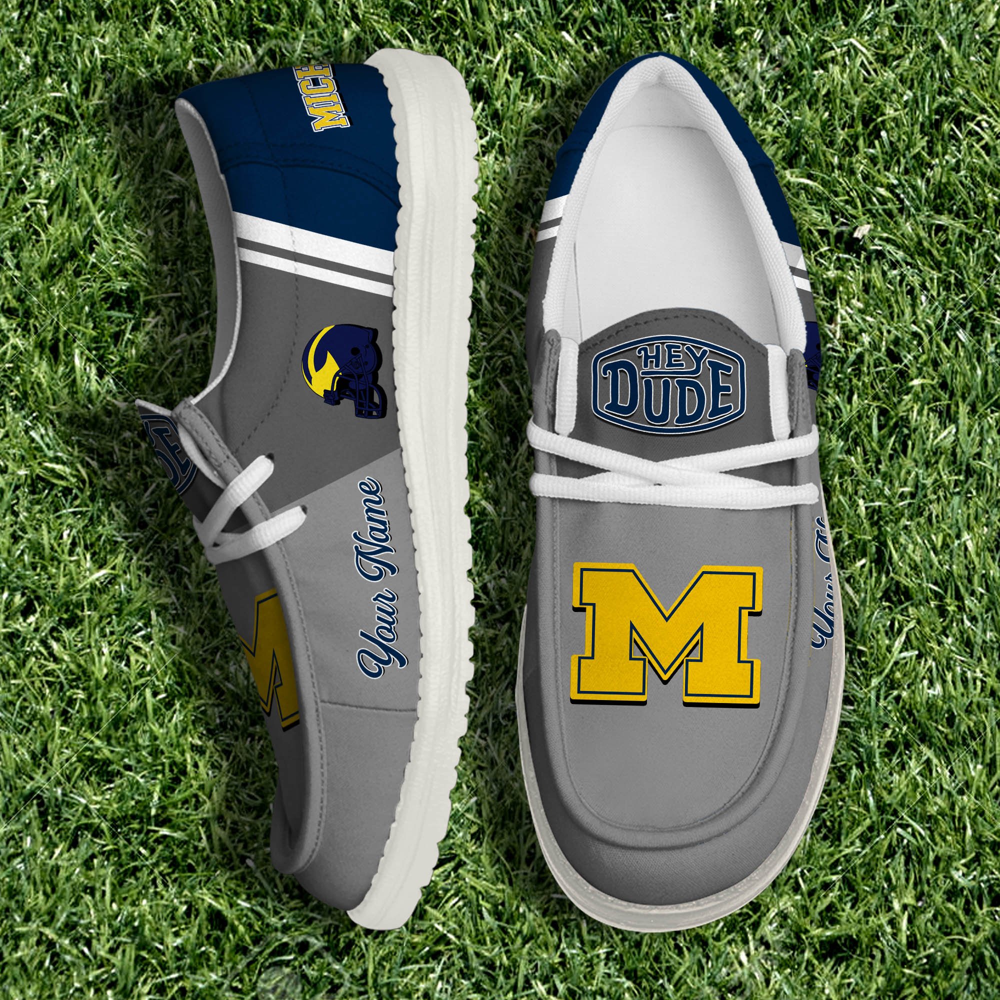 Michigan Wolverines White Canvas Loafer Shoes Personalized Your Name, Football Team Shoes, Gifts For Fan ETHY-61035