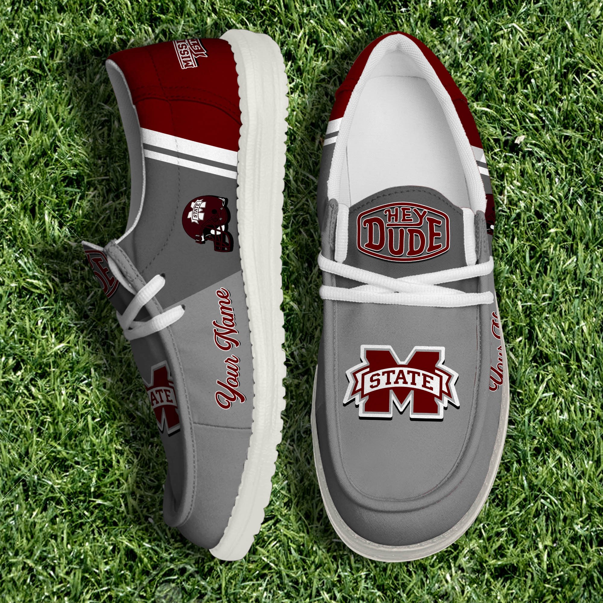 Mississippi State Bulldogs White Canvas Loafer Shoes Personalized Your Name, Football Team Shoes, Gifts For Fan ETHY-61035