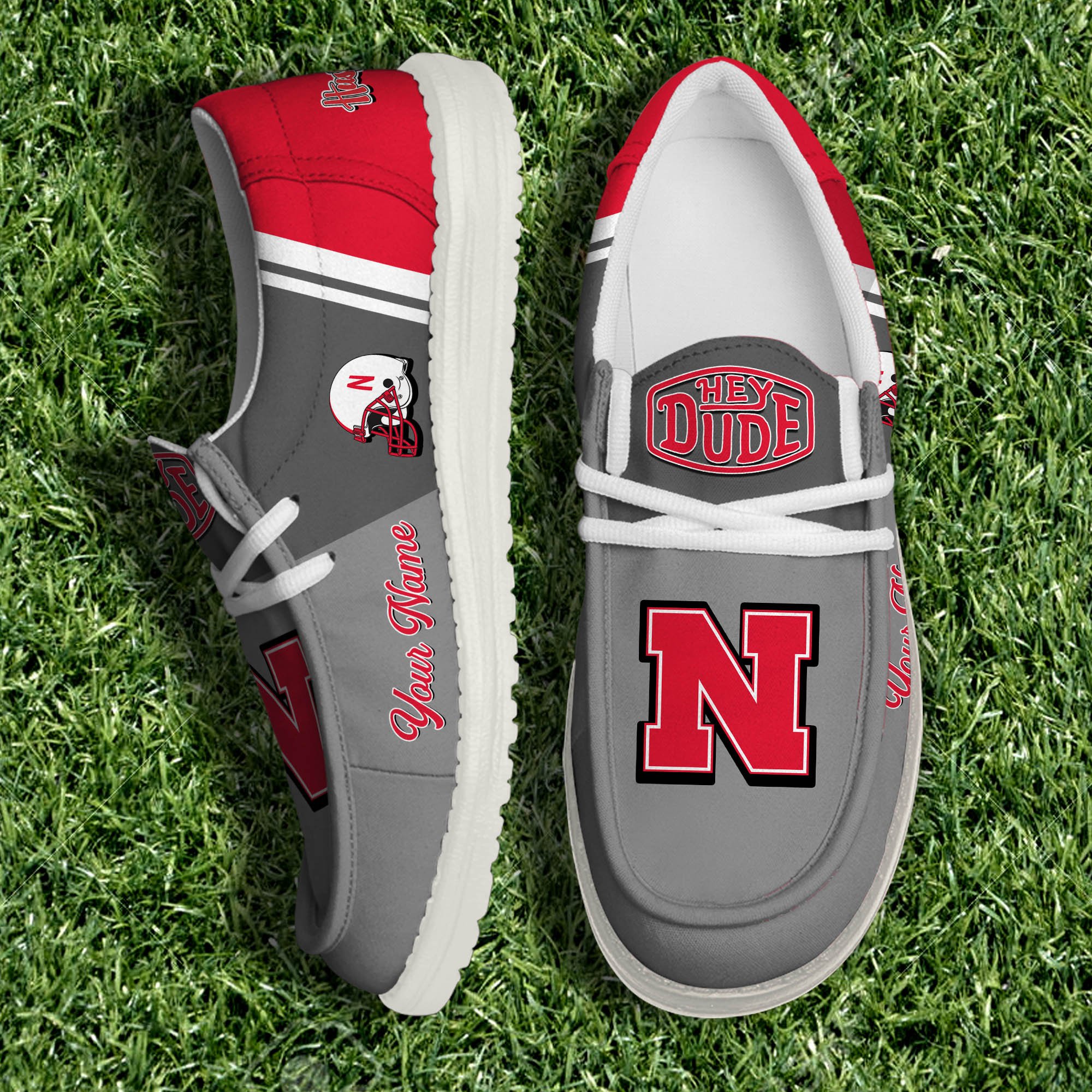 Nebraska Cornhuskers White Canvas Loafer Shoes Personalized Your Name, Football Team Shoes, Gifts For Fan ETHY-61035