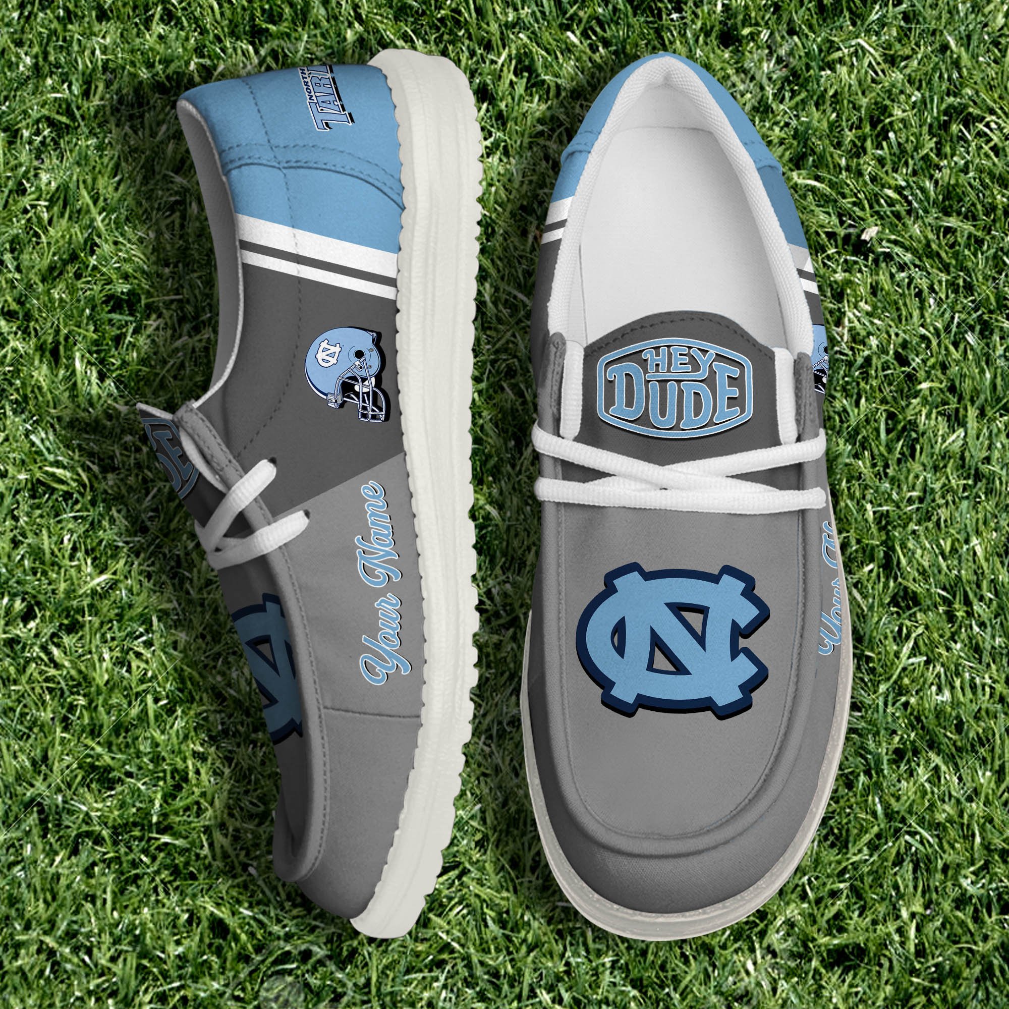 North Carolina Tar Heels White Canvas Loafer Shoes Personalized Your Name, Football Team Shoes, Gifts For Fan ETHY-61035