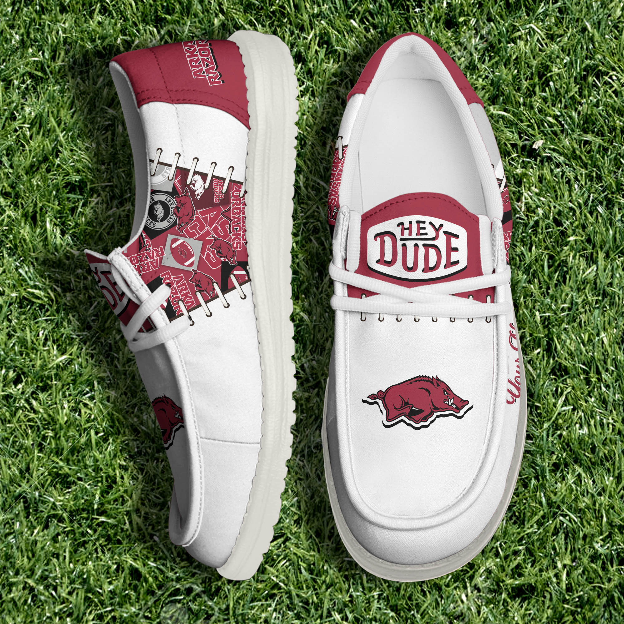 Arkansas Razorbacks White Canvas Loafer Shoes Personalized Your Name, Shoes For Sport Lovers, Sport Gifts ETHY-61057